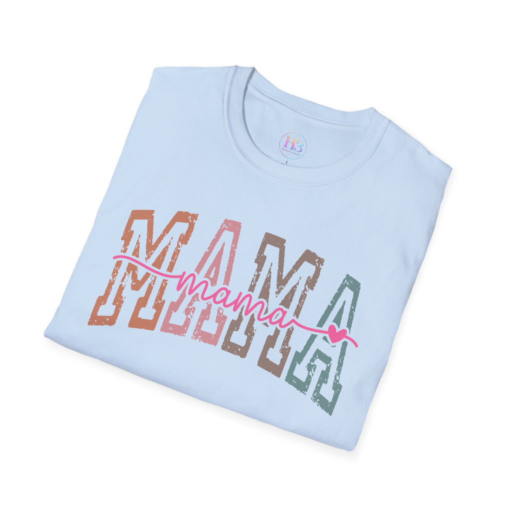 Mama Retro Script T-Shirt — Colorblock 'MAMA' Graphic Tee for Moms