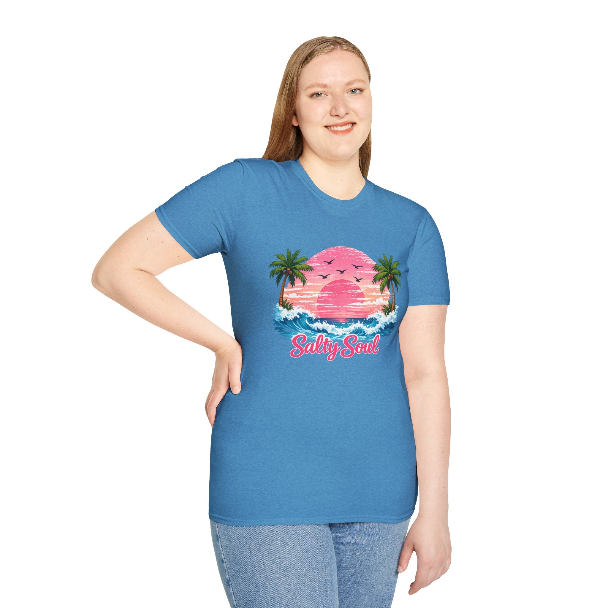 Salty Soul Tropical Sunset T-Shirt — Beach Palm Trees Retro Surf Tee