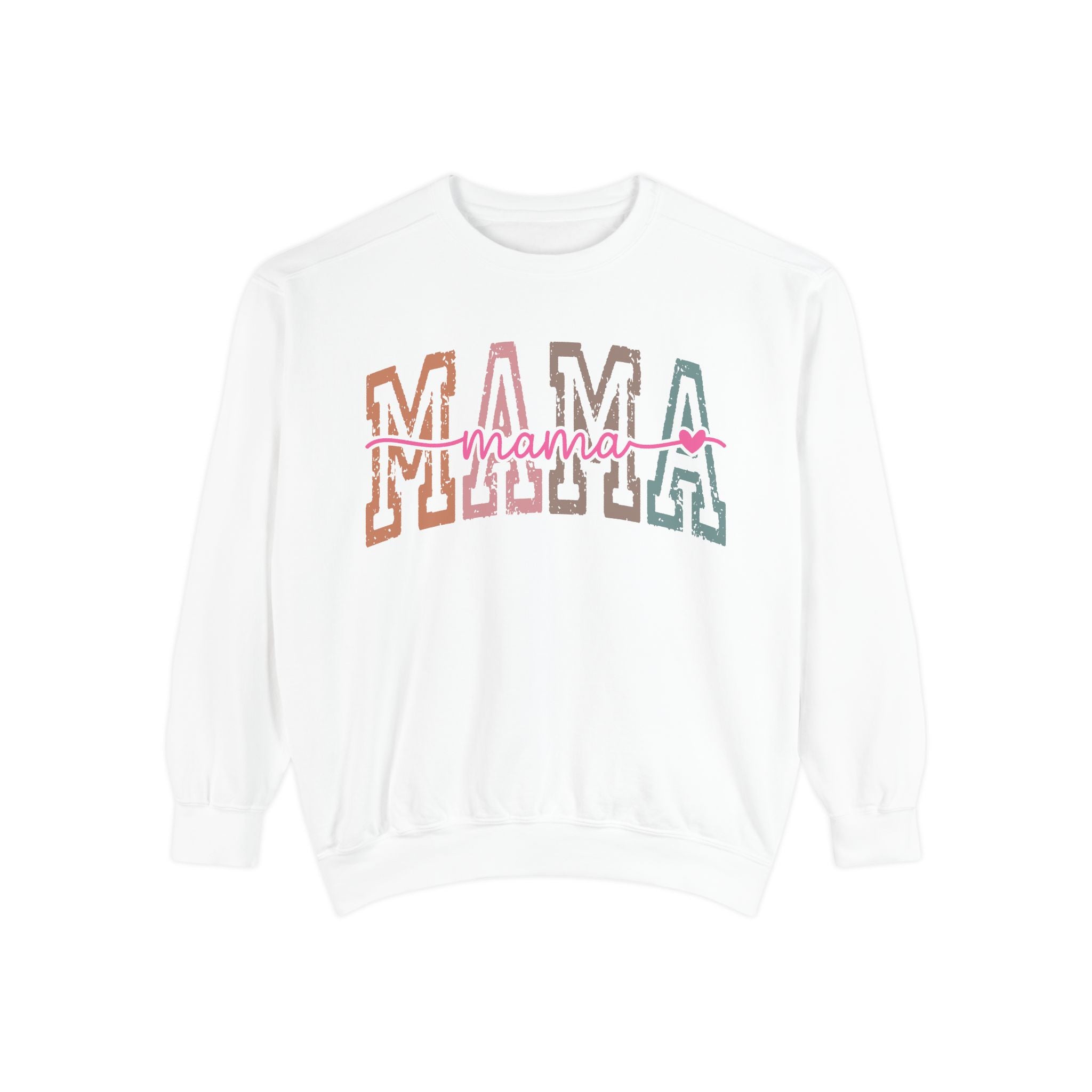 Mama Varsity Sweatshirt — Retro Rainbow "mama" Graphic