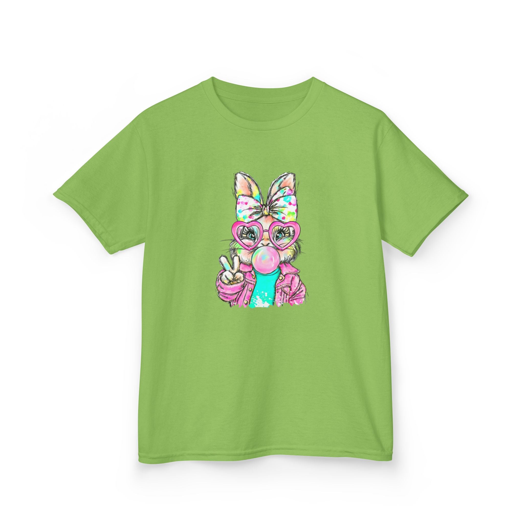 Kids Bunny Bubblegum Tee — Colorful Bunny Wearing Glasses & Peace Sign