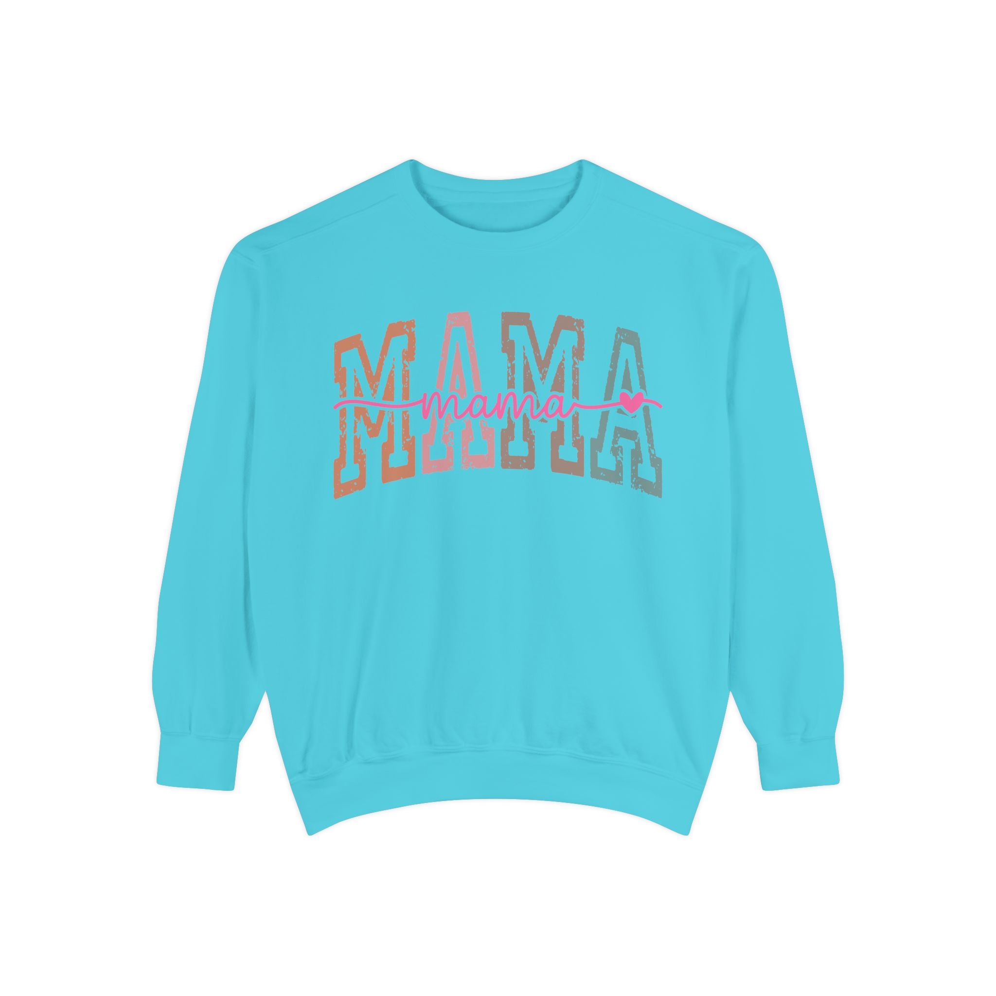 Mama Varsity Sweatshirt — Retro Rainbow "mama" Graphic