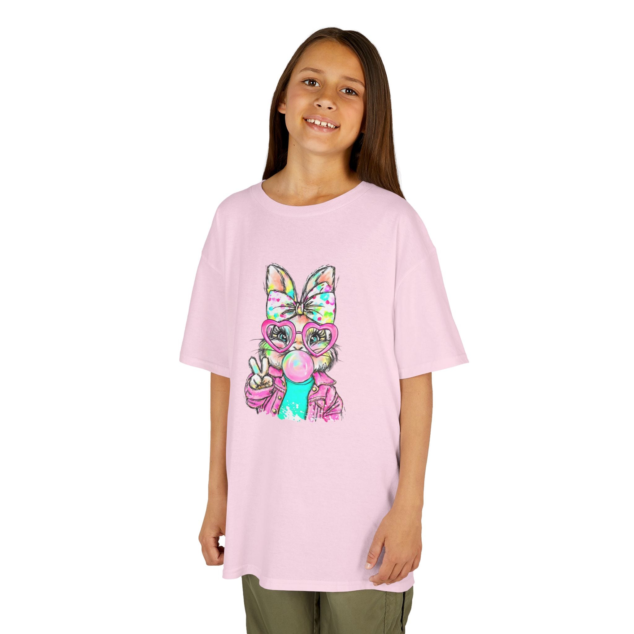 Kids Bunny Bubblegum Tee — Colorful Bunny Wearing Glasses & Peace Sign