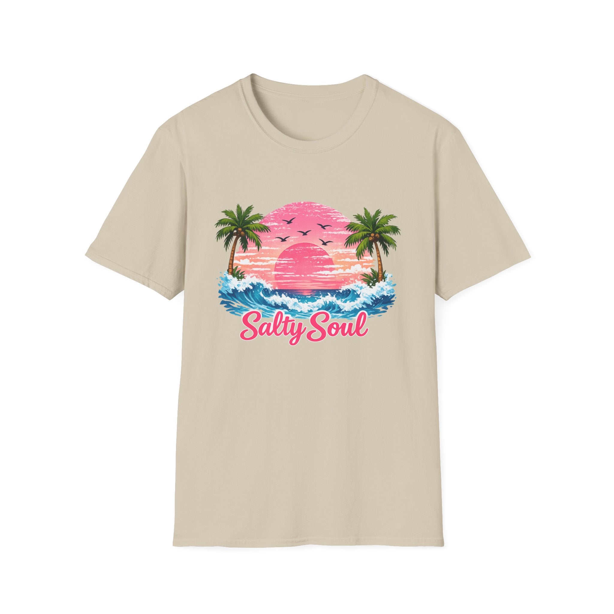 Salty Soul Tropical Sunset T-Shirt — Beach Palm Trees Retro Surf Tee