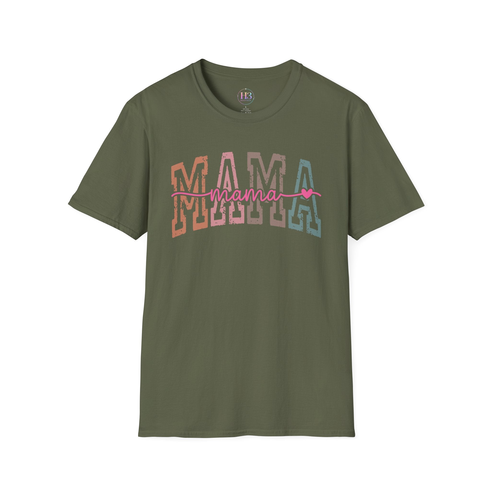 Mama Retro Script T-Shirt — Colorblock 'MAMA' Graphic Tee for Moms