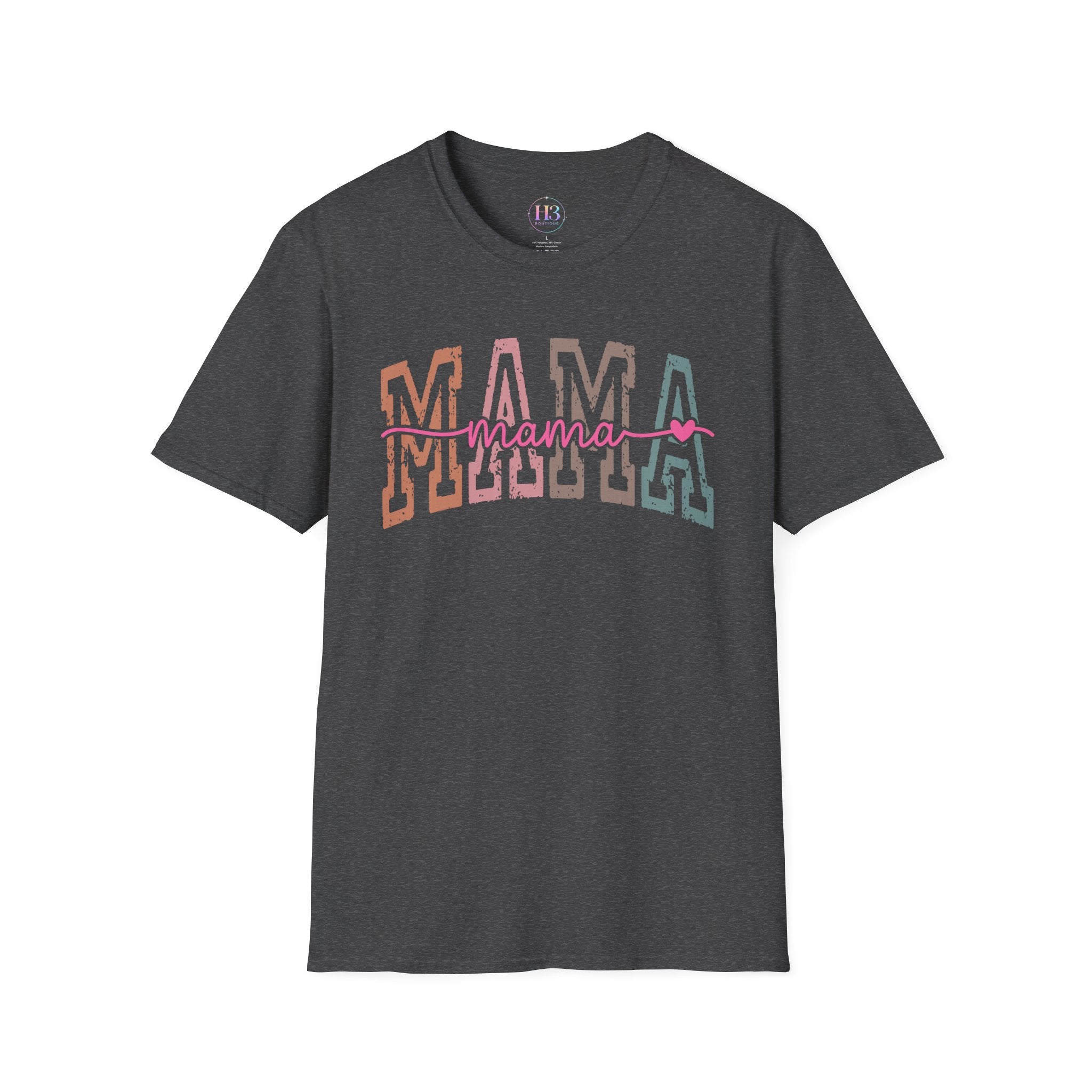 Mama Retro Script T-Shirt — Colorblock 'MAMA' Graphic Tee for Moms