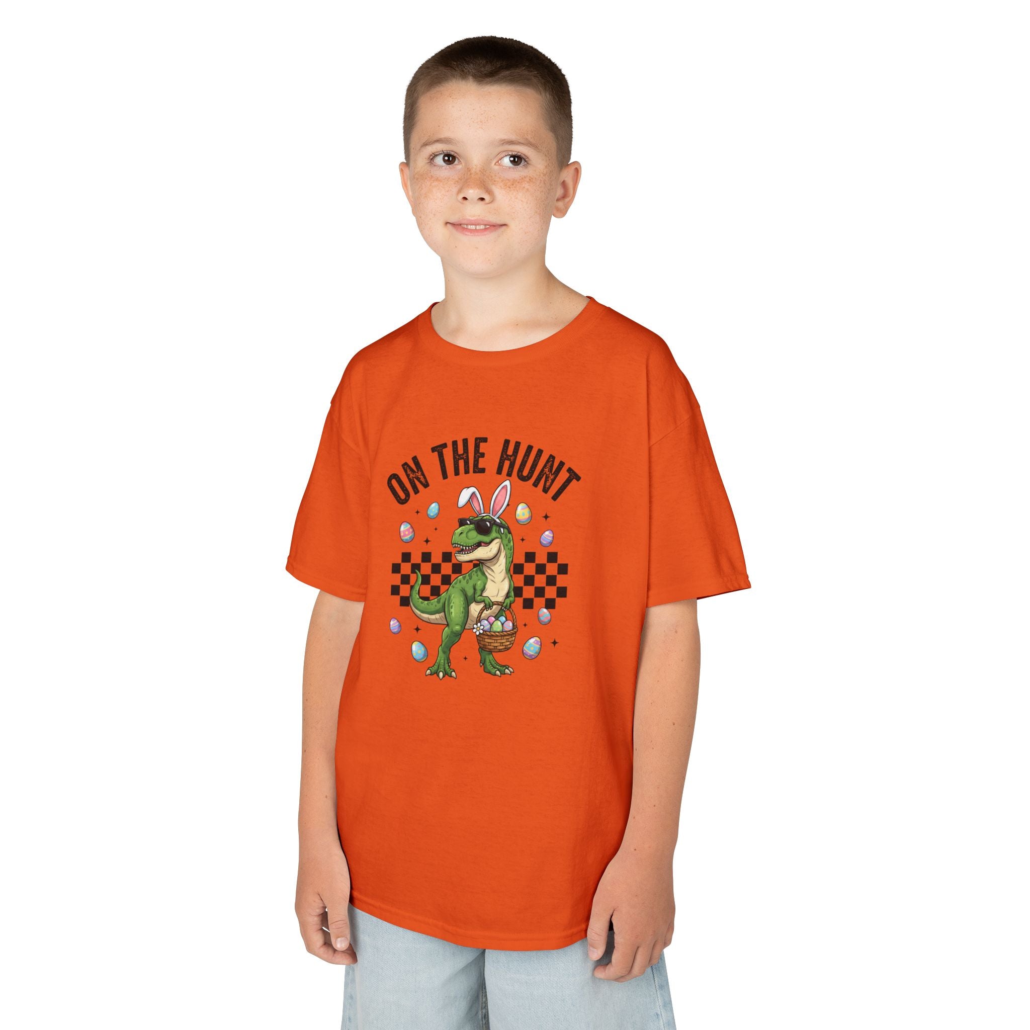Kids T-Shirt - 'On The Hunt' Easter Dinosaur Egg Hunt Graphic Tee