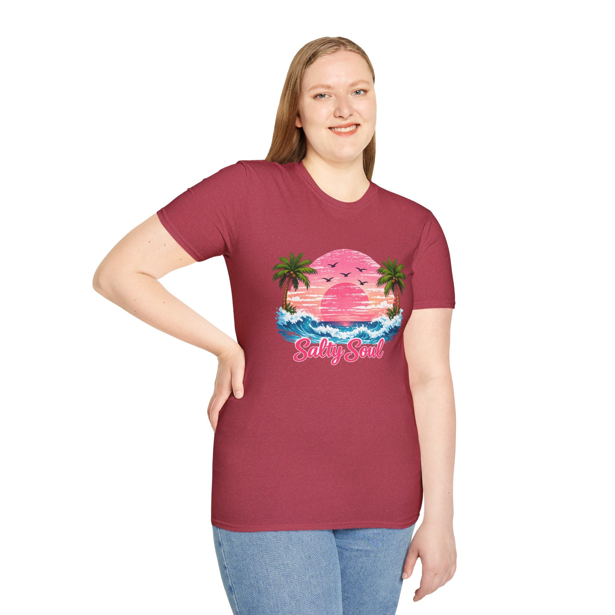 Salty Soul Tropical Sunset T-Shirt — Beach Palm Trees Retro Surf Tee