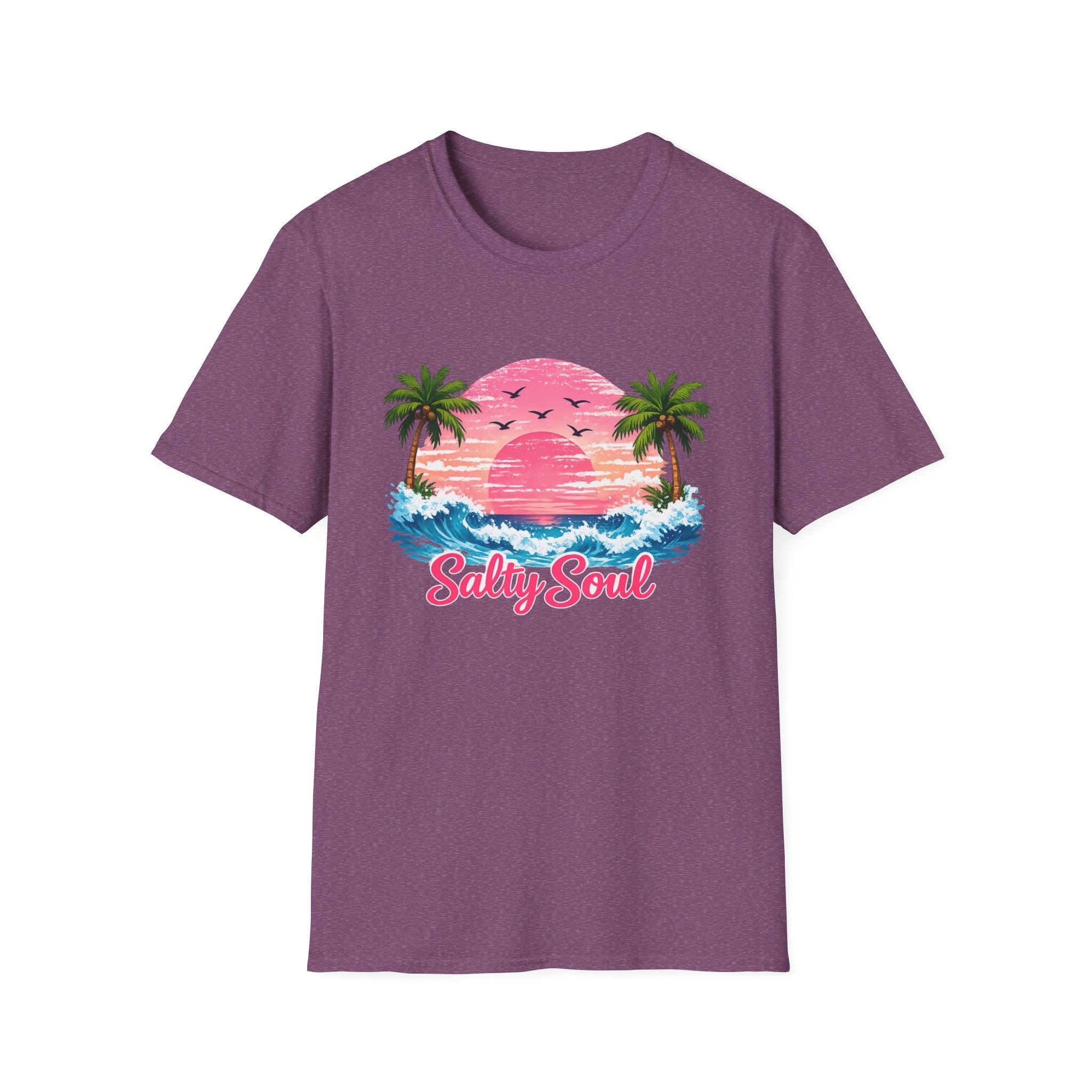 Salty Soul Tropical Sunset T-Shirt — Beach Palm Trees Retro Surf Tee