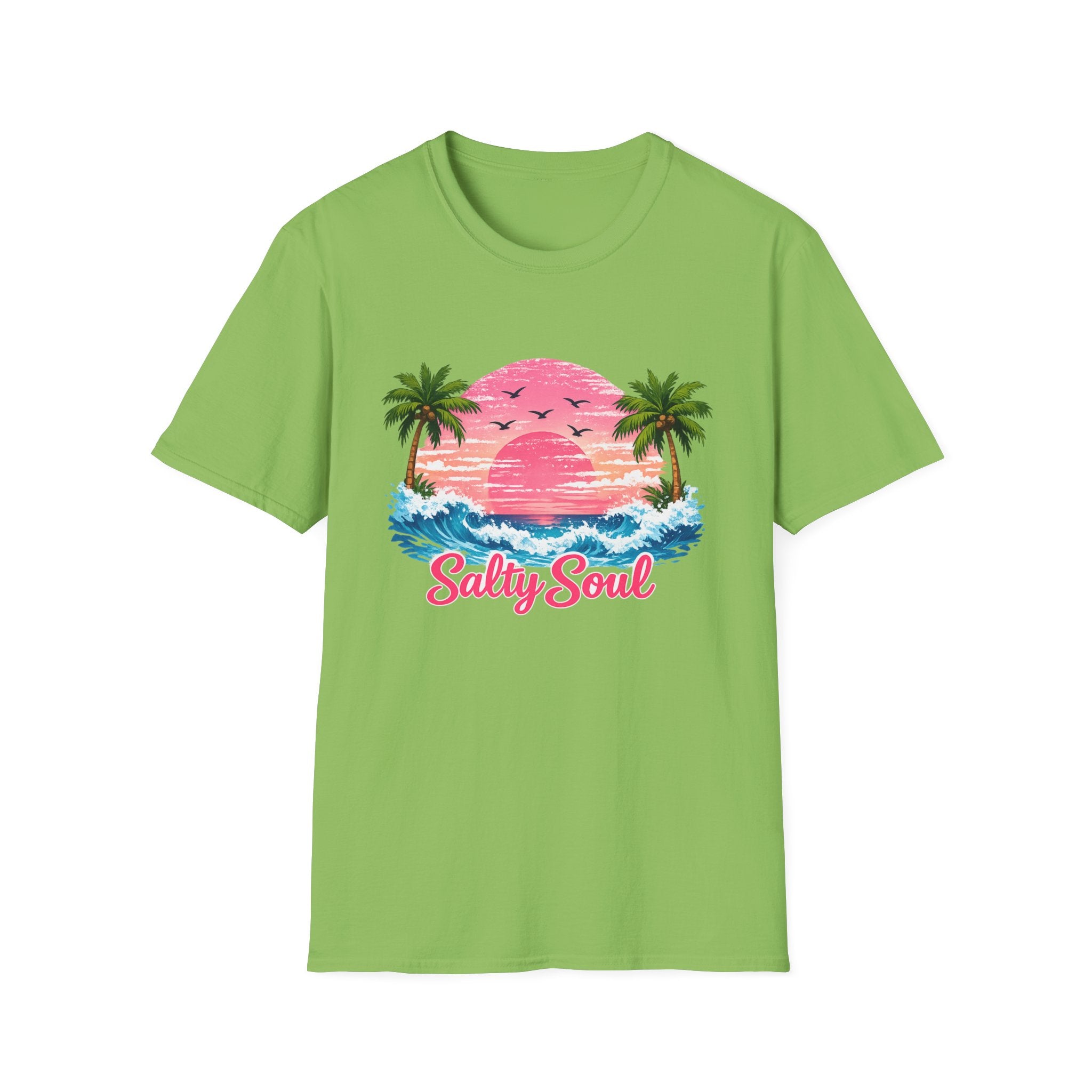 Salty Soul Tropical Sunset T-Shirt — Beach Palm Trees Retro Surf Tee