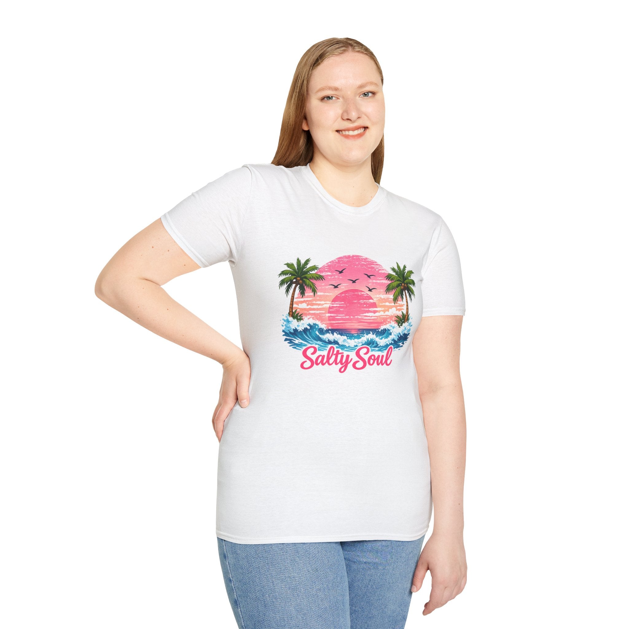 Salty Soul Tropical Sunset T-Shirt — Beach Palm Trees Retro Surf Tee