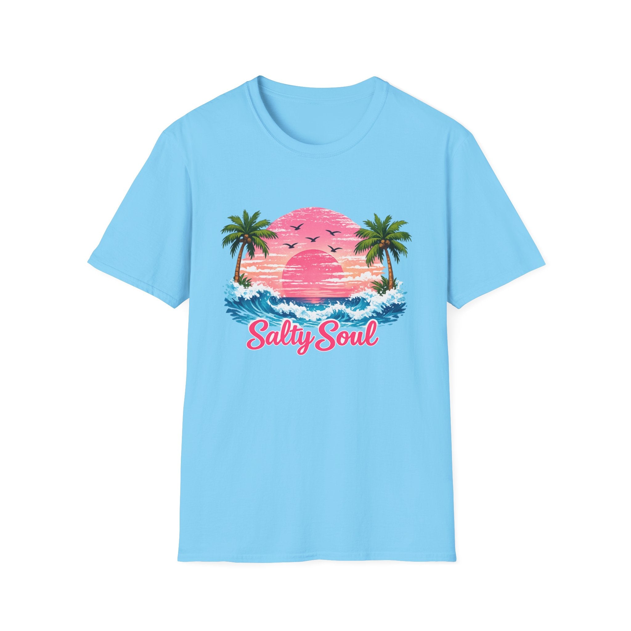 Salty Soul Tropical Sunset T-Shirt — Beach Palm Trees Retro Surf Tee