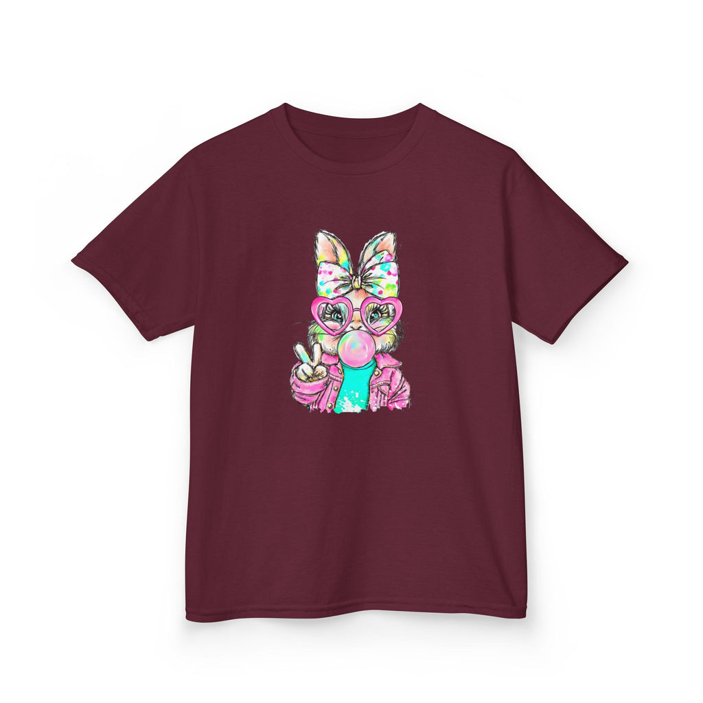 Kids Bunny Bubblegum Tee — Colorful Bunny Wearing Glasses & Peace Sign