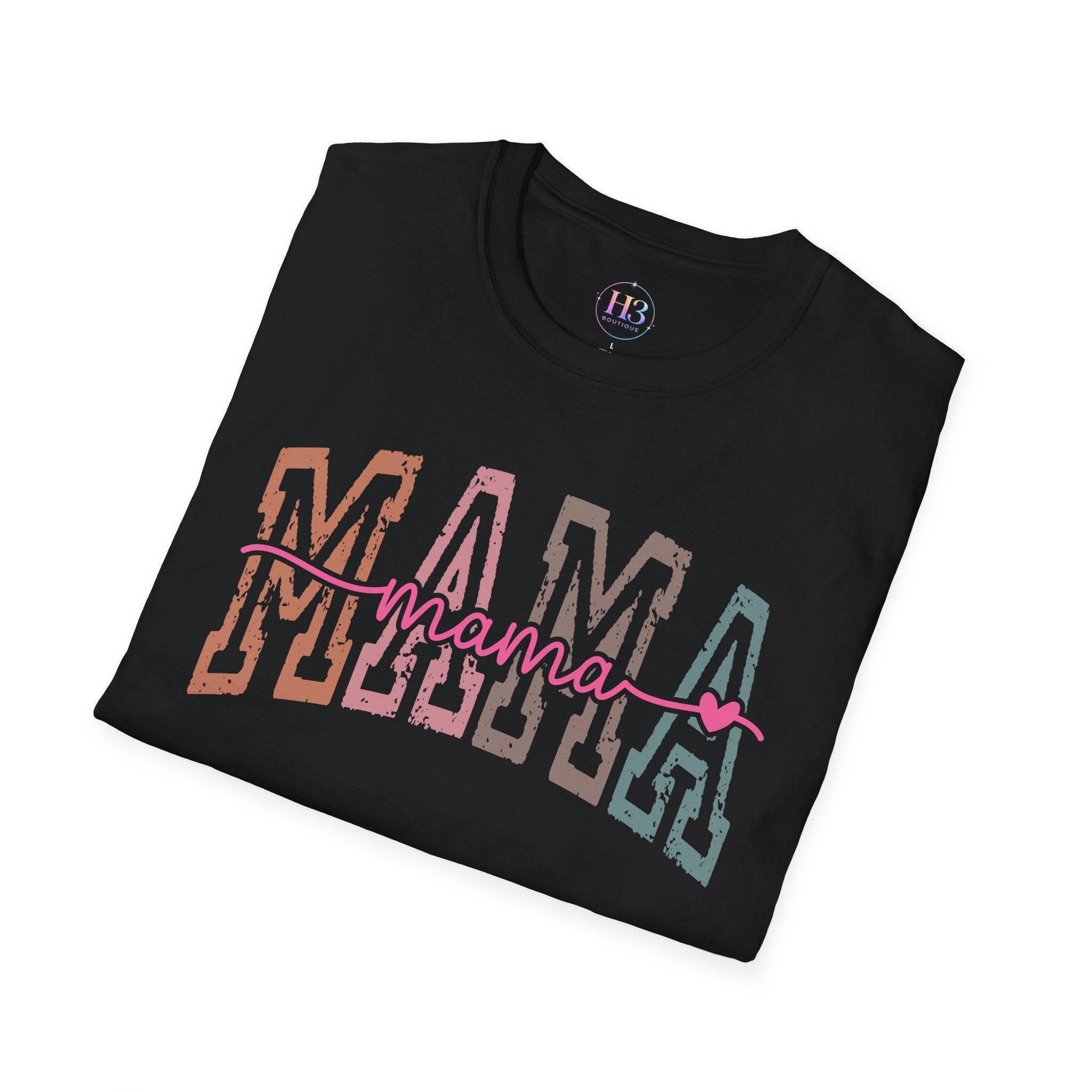 Mama Retro Script T-Shirt — Colorblock 'MAMA' Graphic Tee for Moms