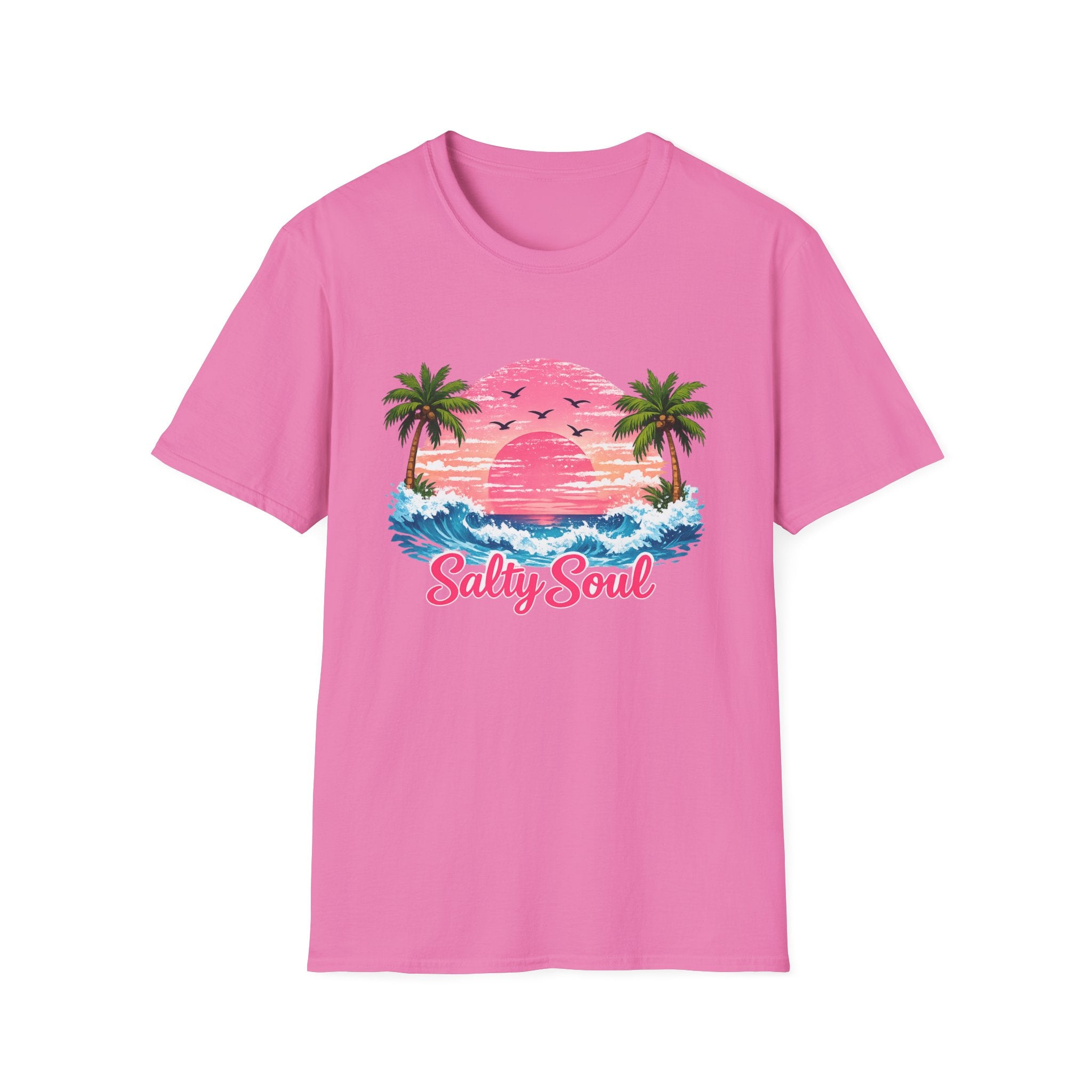 Salty Soul Tropical Sunset T-Shirt — Beach Palm Trees Retro Surf Tee
