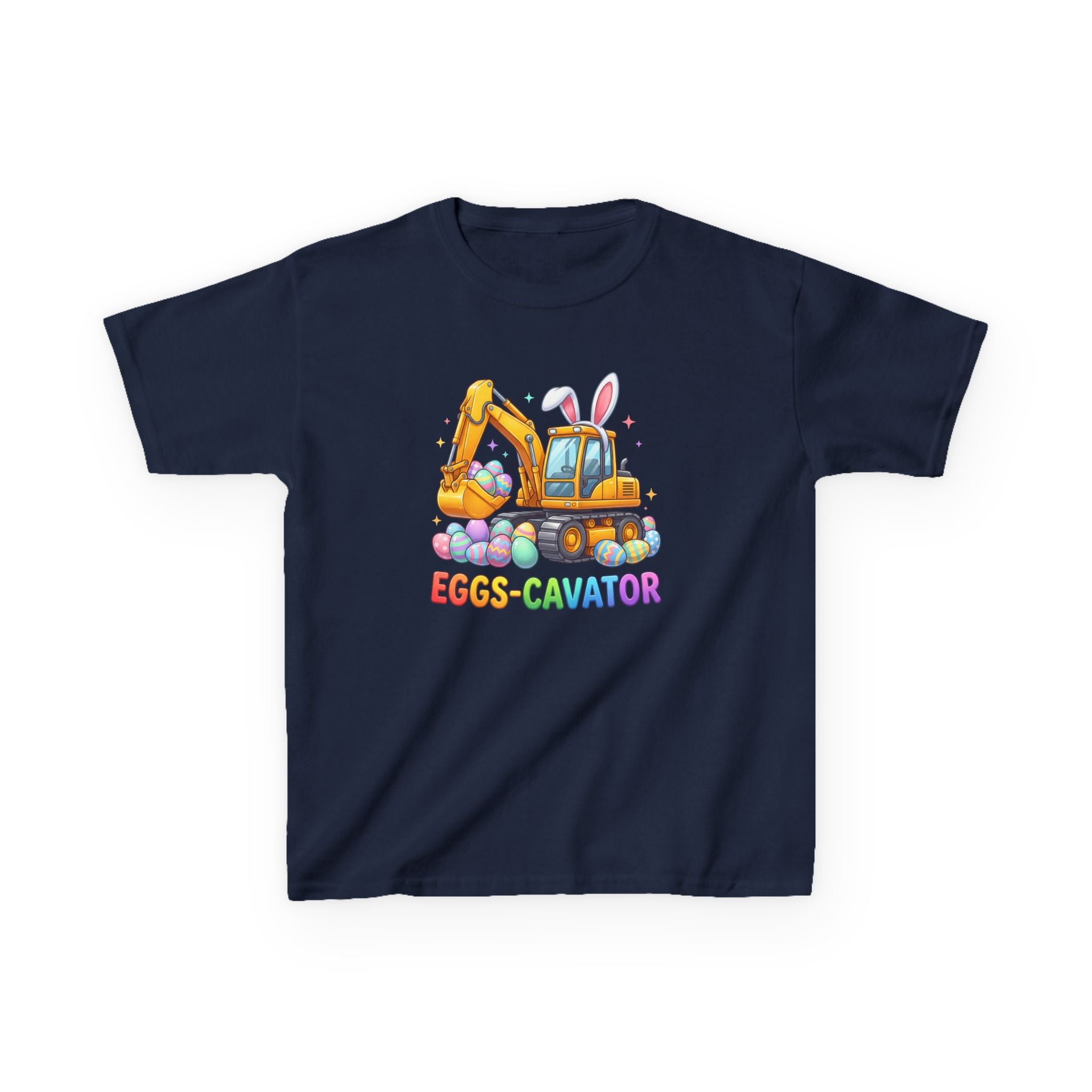 Kids Tee — "Eggs-cavator" Easter Excavator Graphic