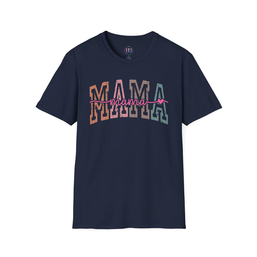 Mama Retro Script T-Shirt — Colorblock 'MAMA' Graphic Tee for Moms