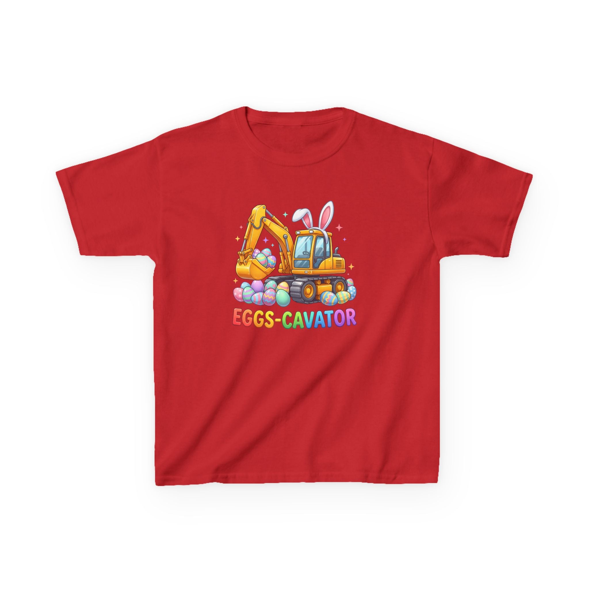 Kids Tee — "Eggs-cavator" Easter Excavator Graphic