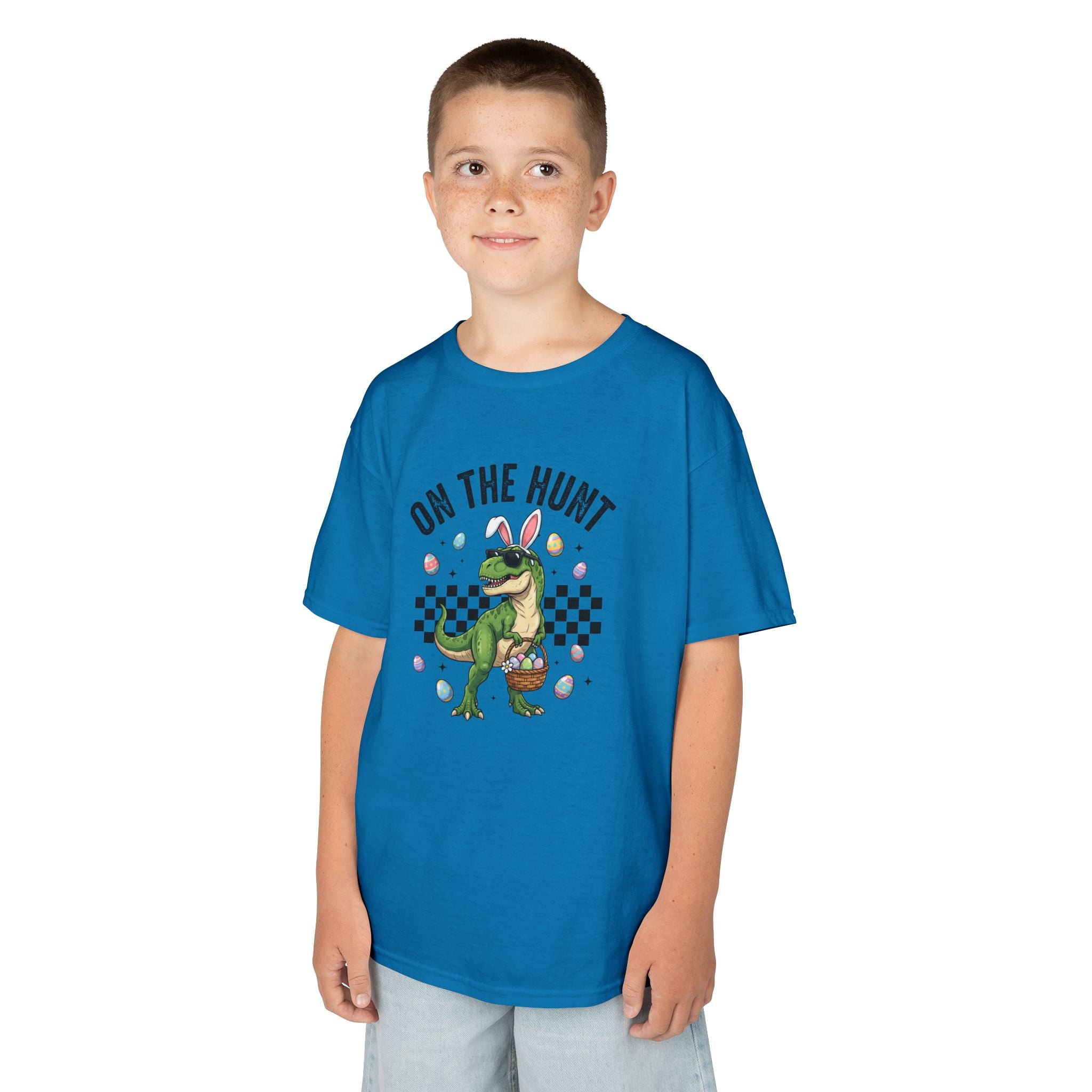 Kids T-Shirt - 'On The Hunt' Easter Dinosaur Egg Hunt Graphic Tee