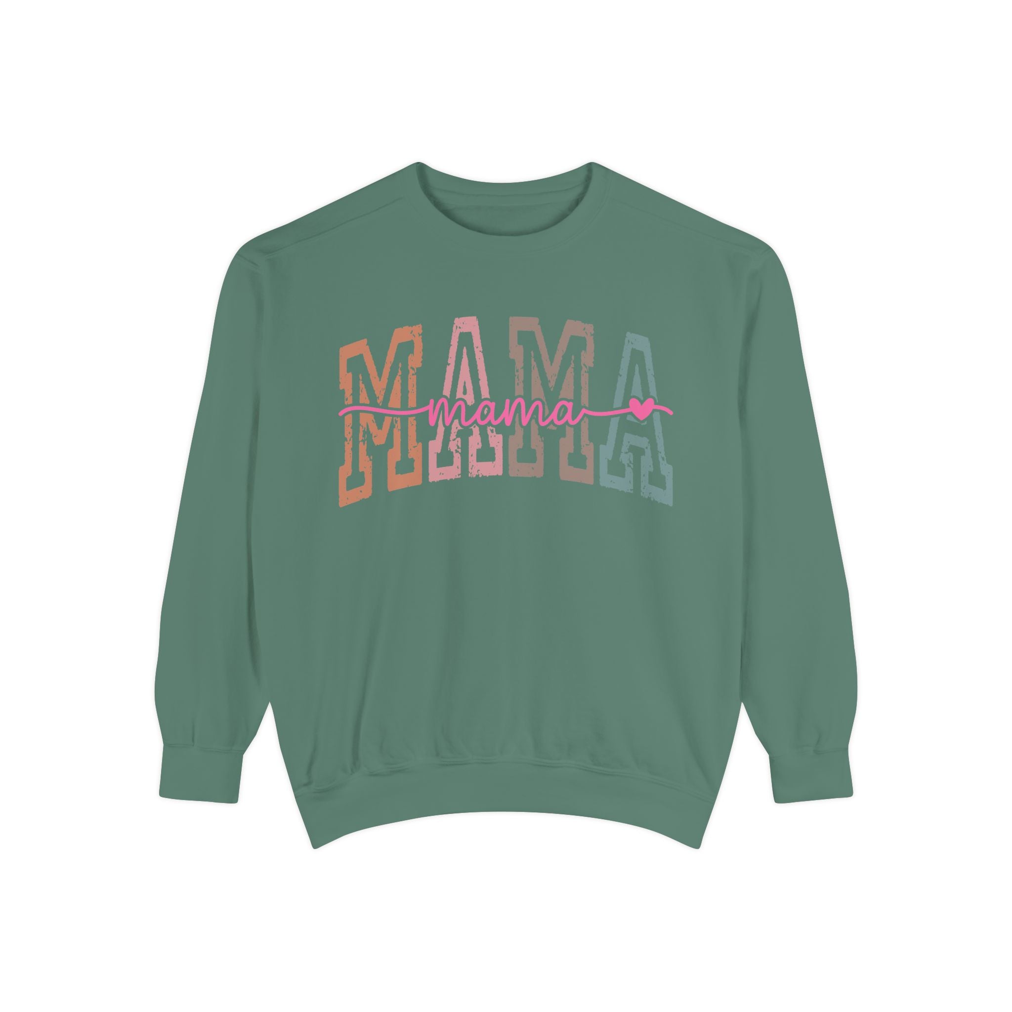 Mama Varsity Sweatshirt — Retro Rainbow "mama" Graphic