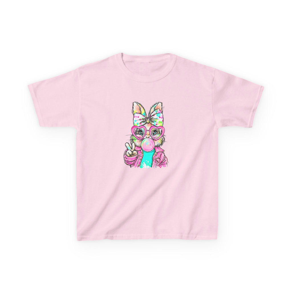 Kids Bunny Bubblegum Tee — Colorful Bunny Wearing Glasses & Peace Sign