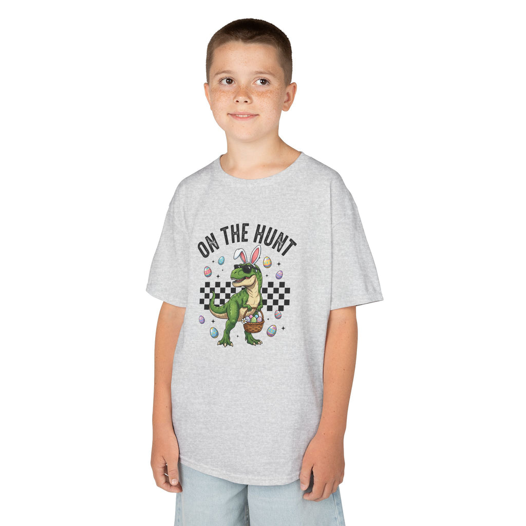 Kids T-Shirt - 'On The Hunt' Easter Dinosaur Egg Hunt Graphic Tee