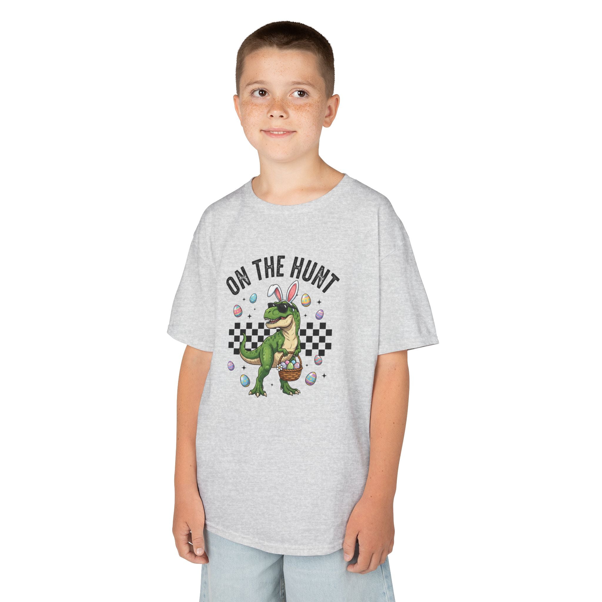 Kids T-Shirt - 'On The Hunt' Easter Dinosaur Egg Hunt Graphic Tee