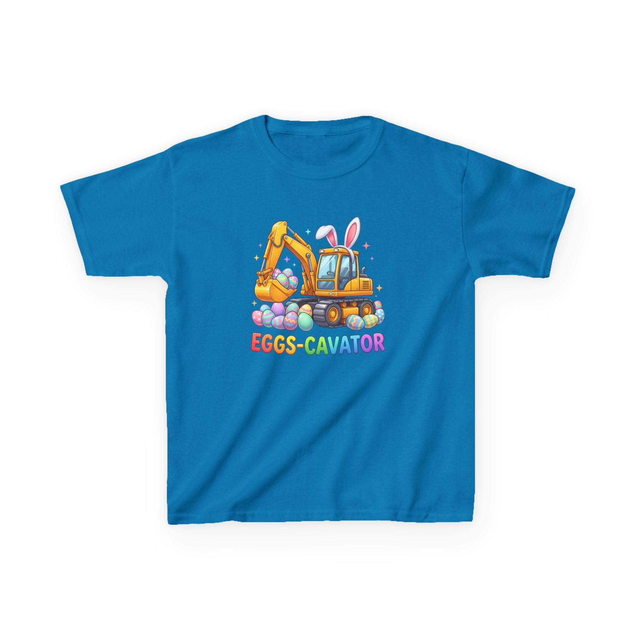 Kids Tee — "Eggs-cavator" Easter Excavator Graphic