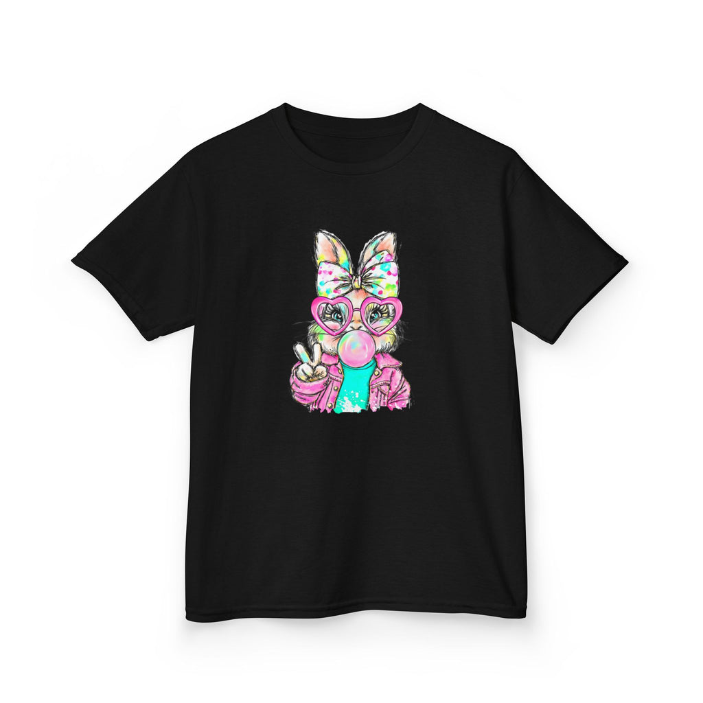 Kids Bunny Bubblegum Tee — Colorful Bunny Wearing Glasses & Peace Sign