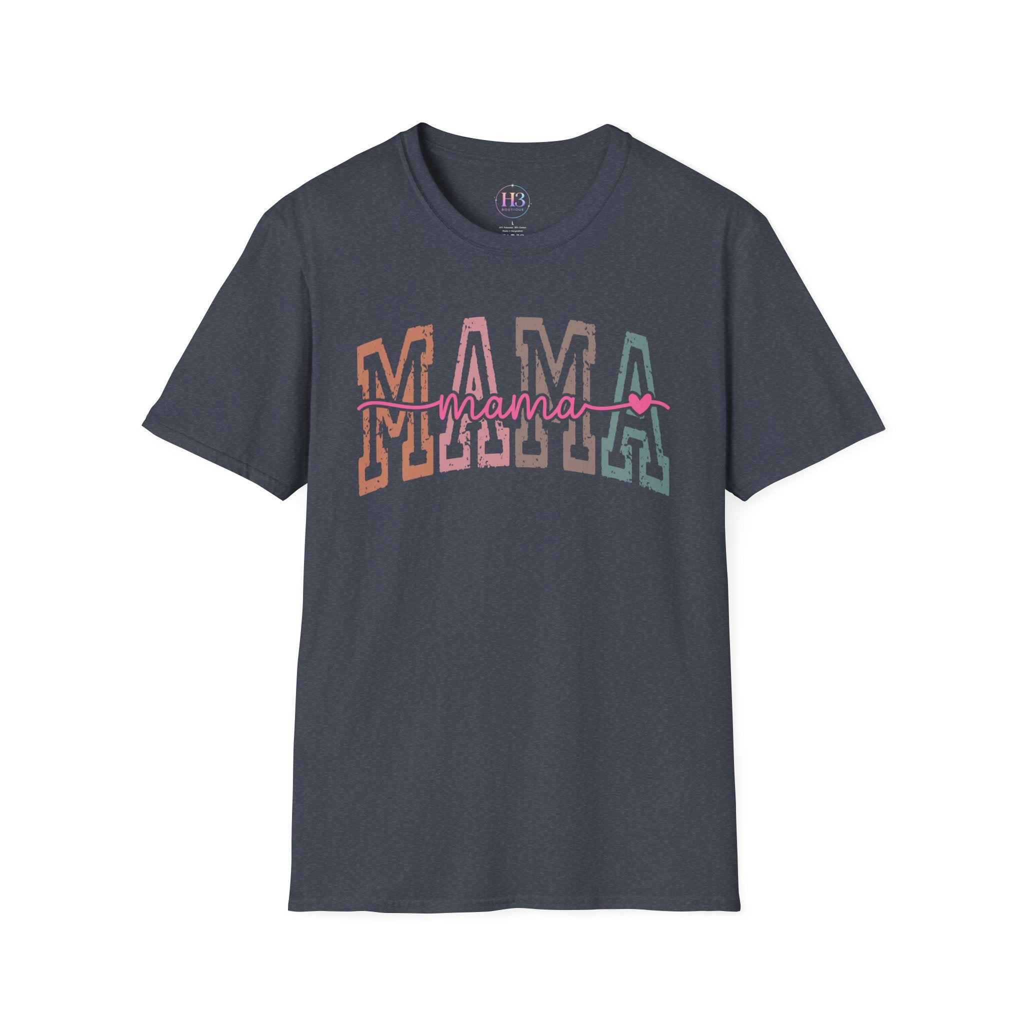 Mama Retro Script T-Shirt — Colorblock 'MAMA' Graphic Tee for Moms