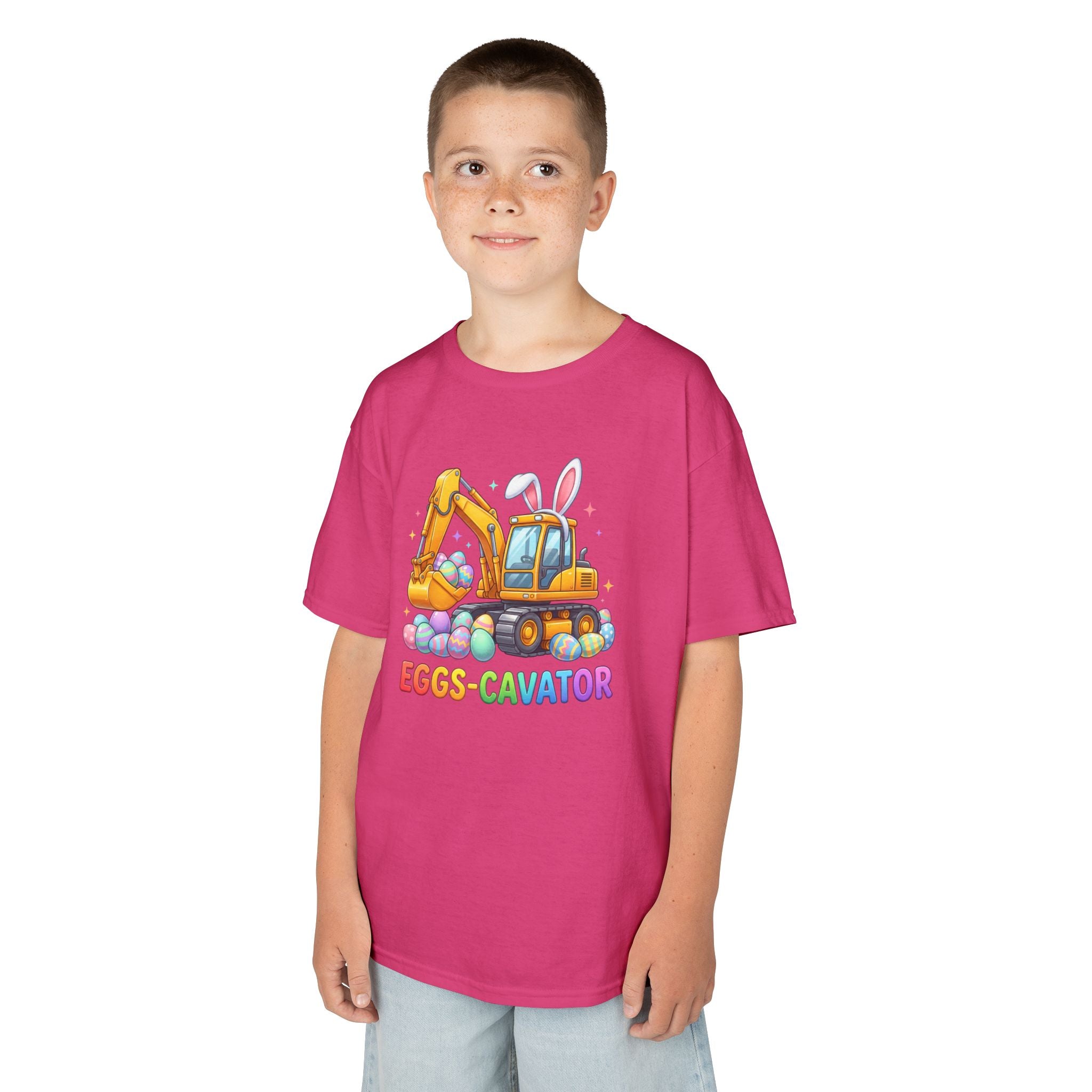 Kids Tee — "Eggs-cavator" Easter Excavator Graphic