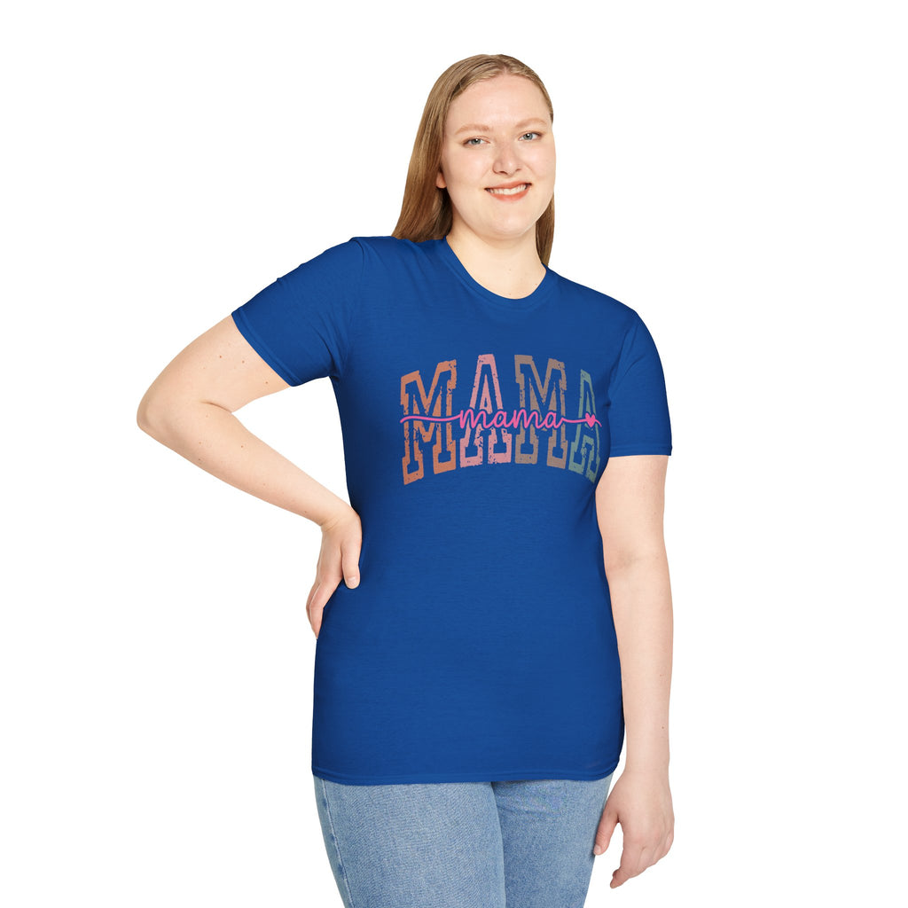 Mama Retro Script T-Shirt — Colorblock 'MAMA' Graphic Tee for Moms