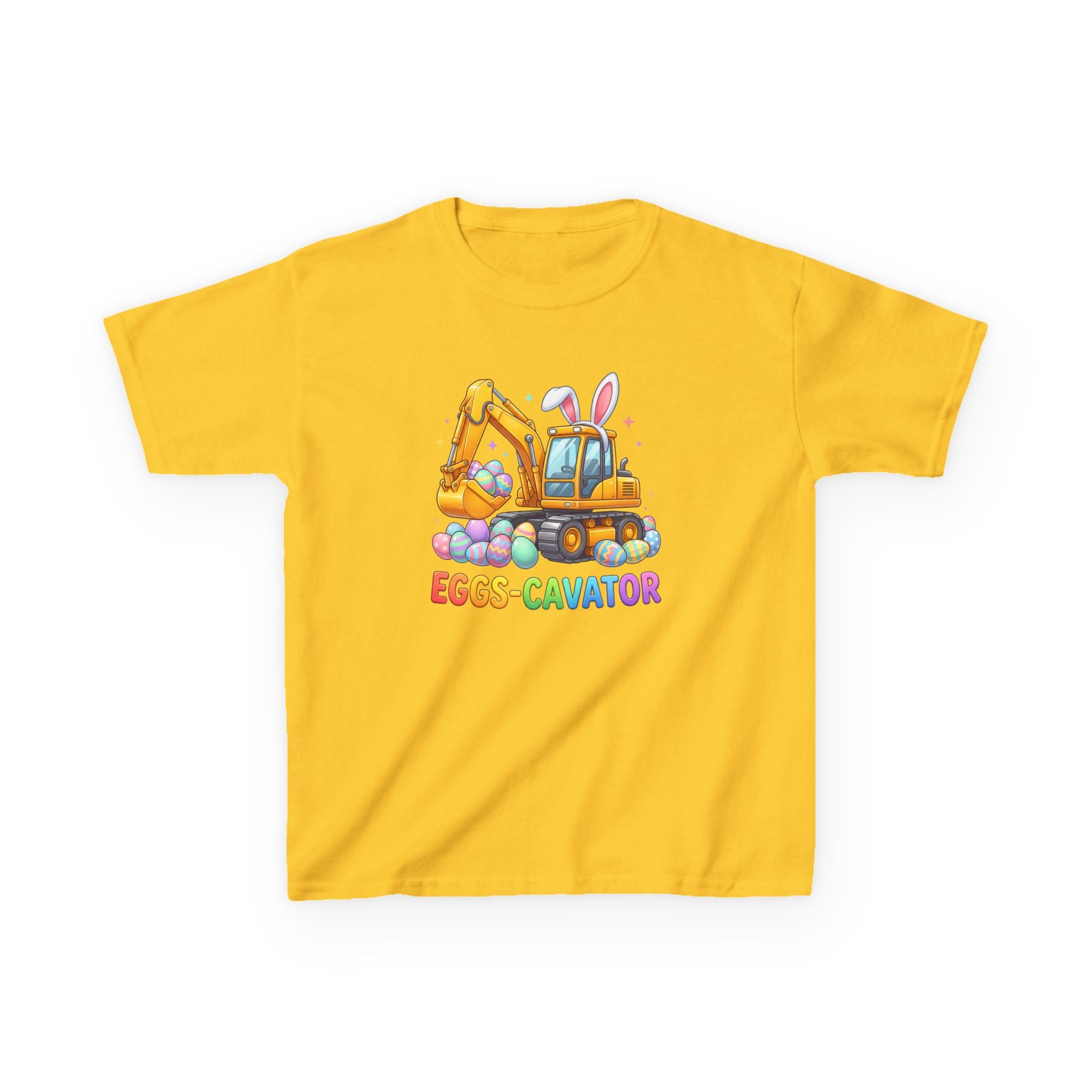 Kids Tee — "Eggs-cavator" Easter Excavator Graphic