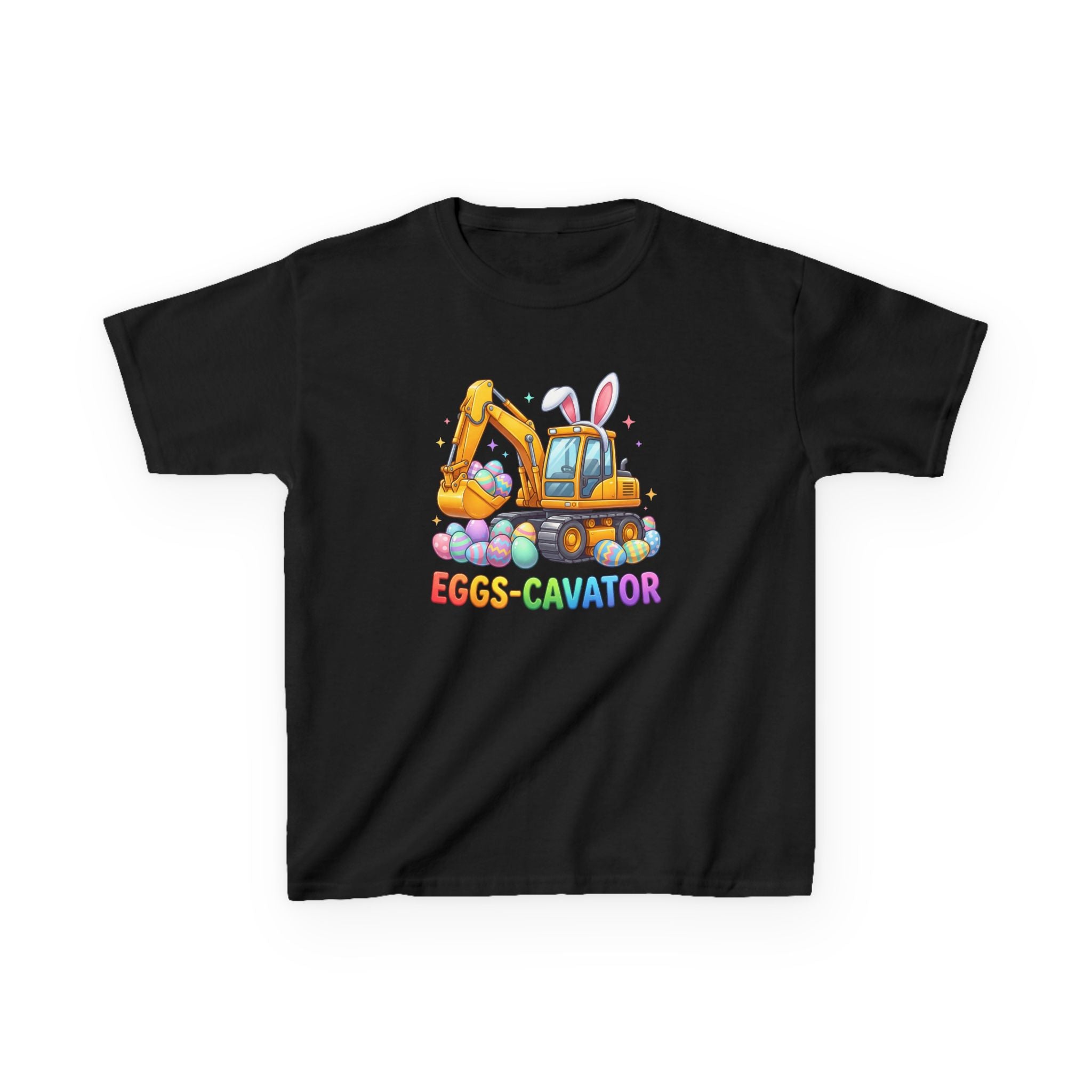 Kids Tee — "Eggs-cavator" Easter Excavator Graphic