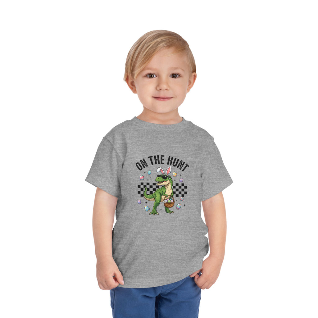 Toddler Tee — "On The Hunt" Dinosaur Easter Egg Hunt Shirt