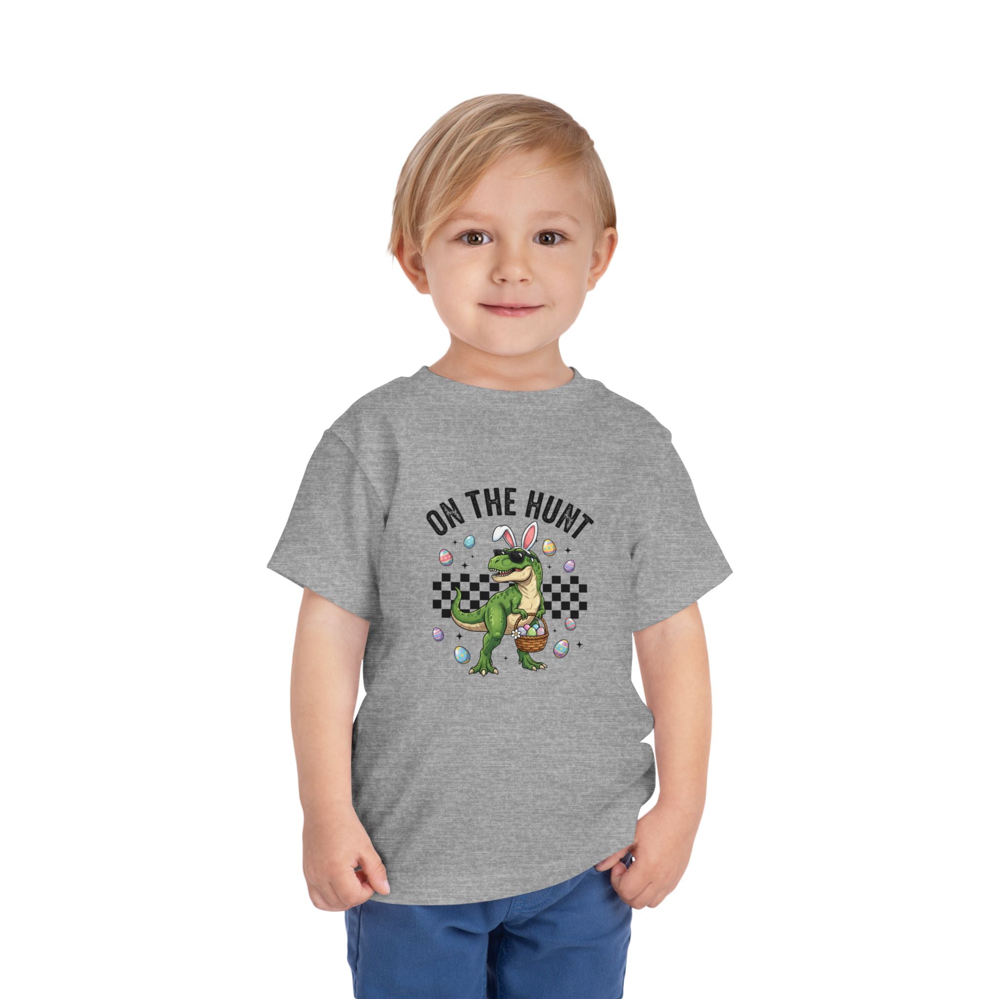 Toddler Tee — "On The Hunt" Dinosaur Easter Egg Hunt Shirt