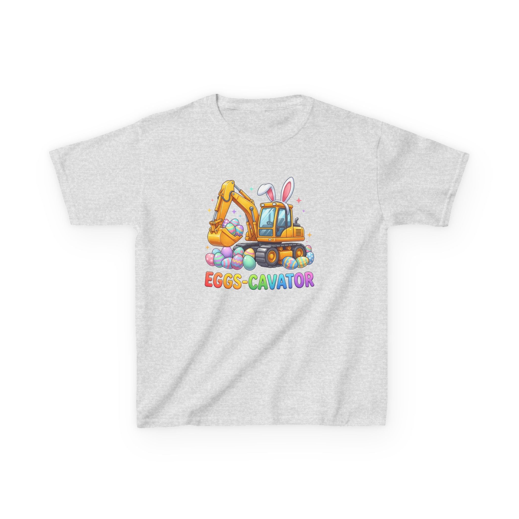 Kids Tee — "Eggs-cavator" Easter Excavator Graphic