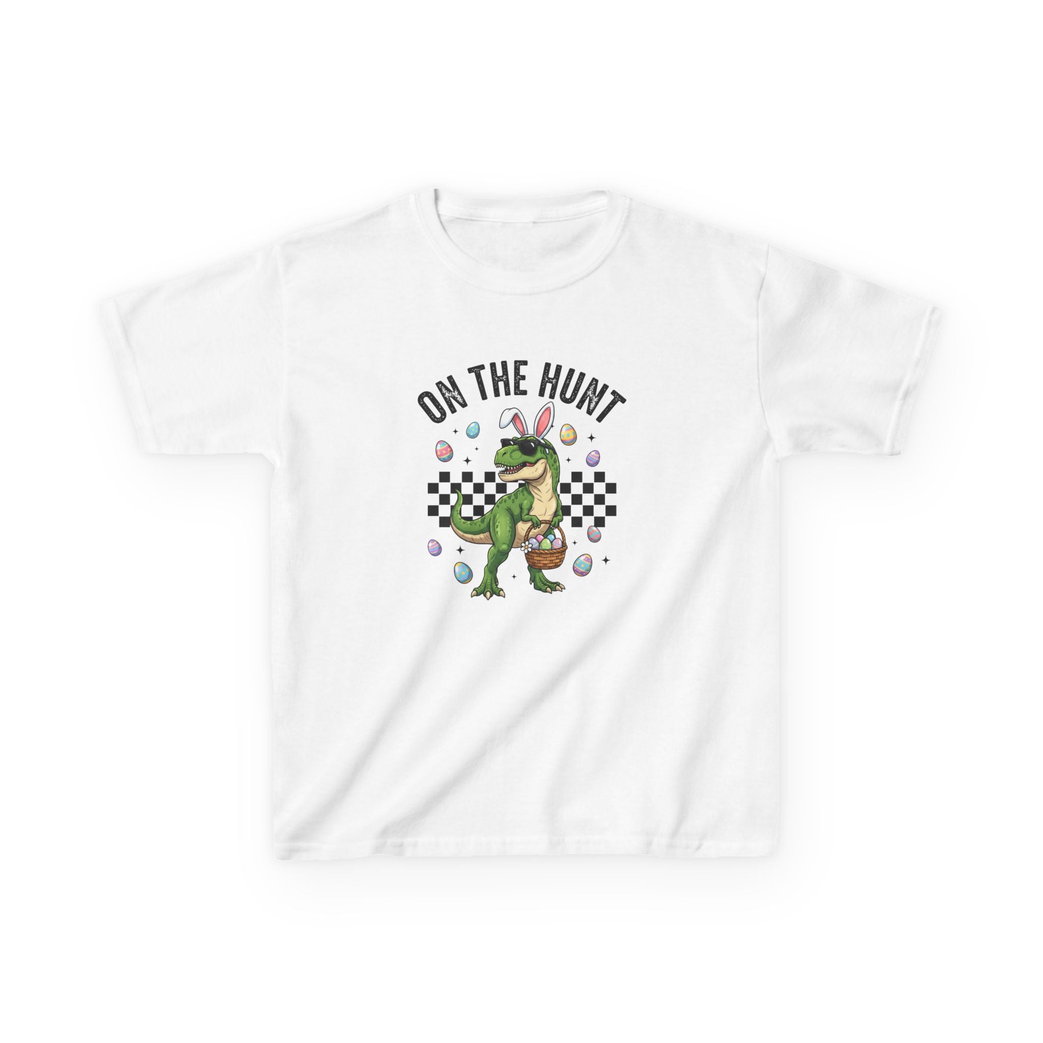 Kids T-Shirt - 'On The Hunt' Easter Dinosaur Egg Hunt Graphic Tee