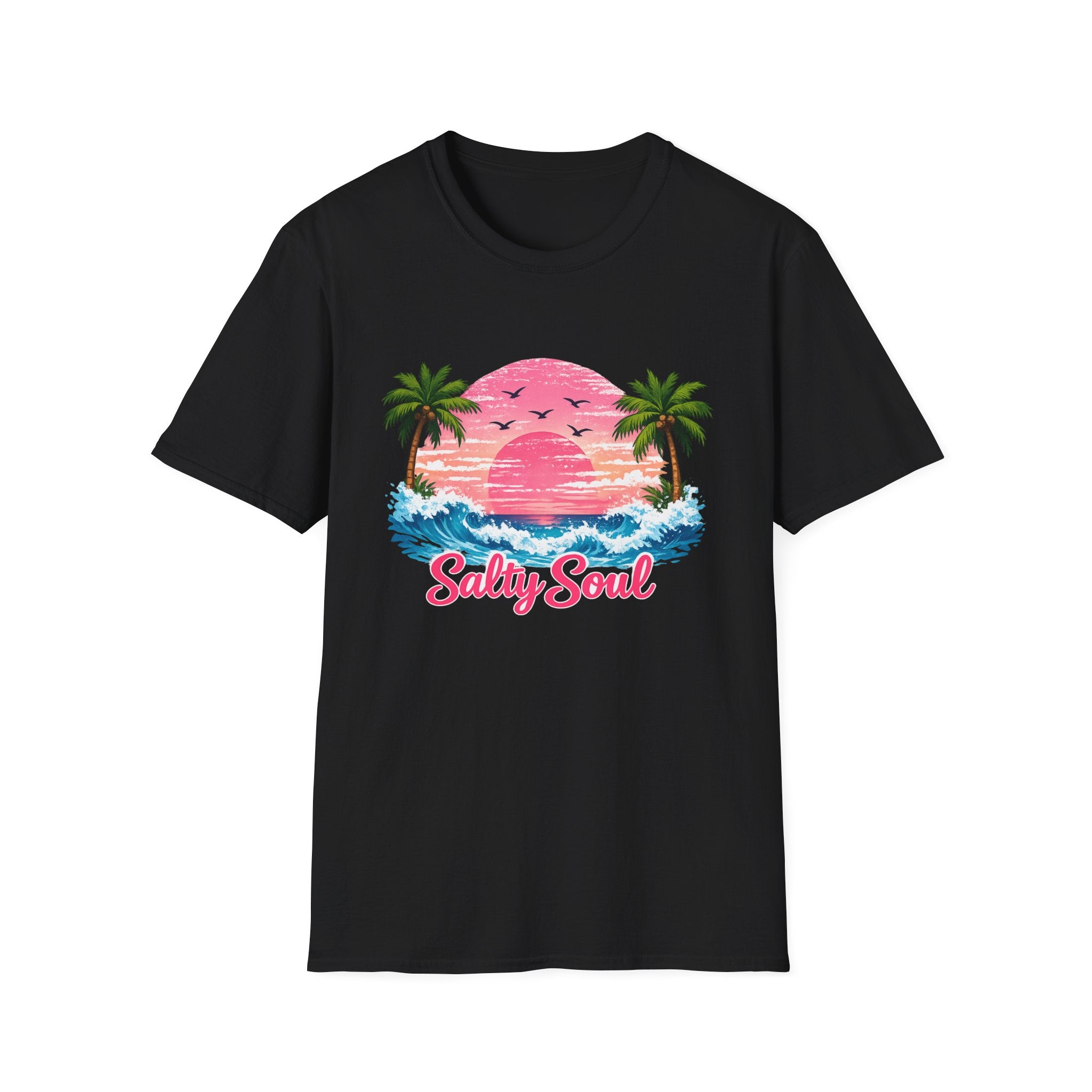 Salty Soul Tropical Sunset T-Shirt — Beach Palm Trees Retro Surf Tee