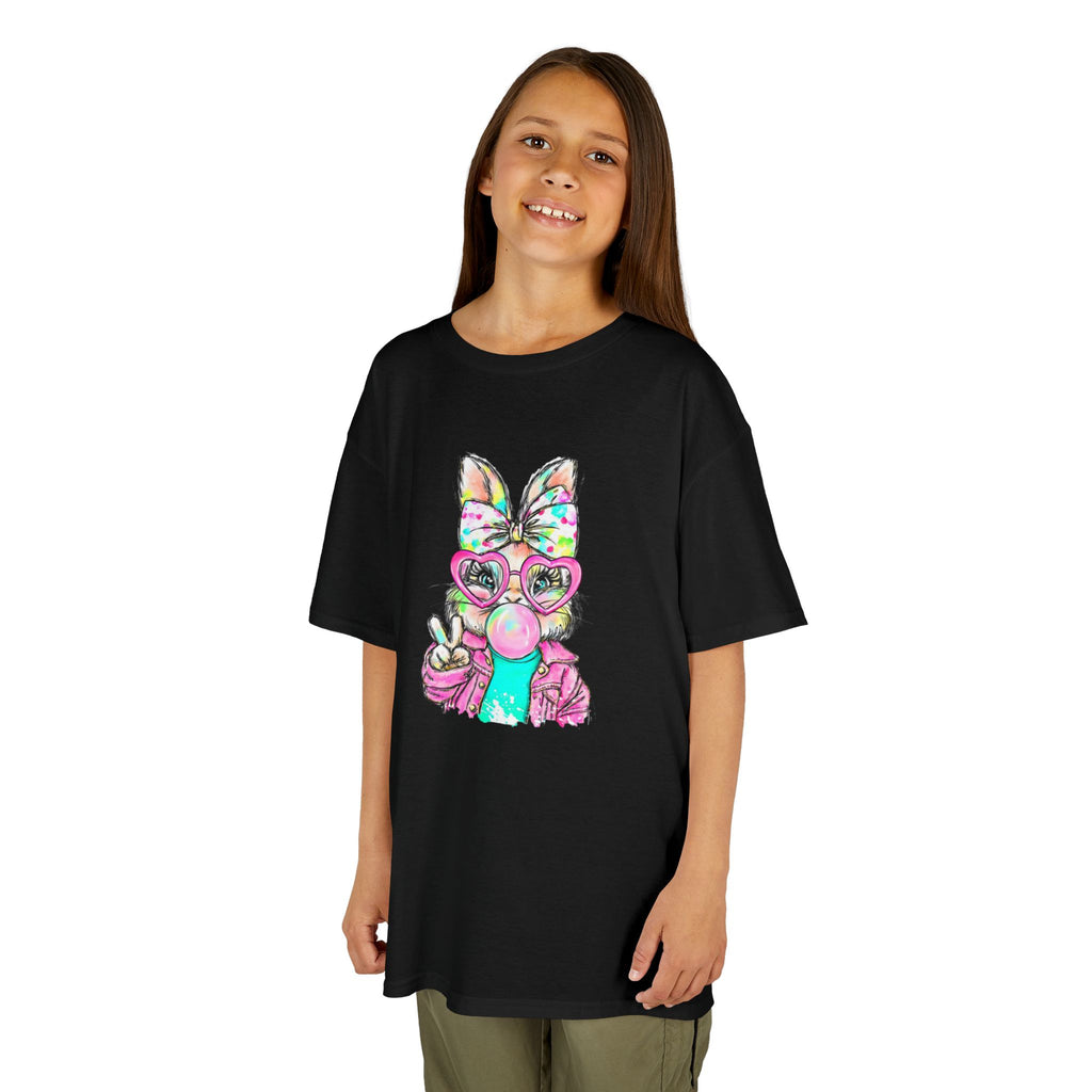 Kids Bunny Bubblegum Tee — Colorful Bunny Wearing Glasses & Peace Sign