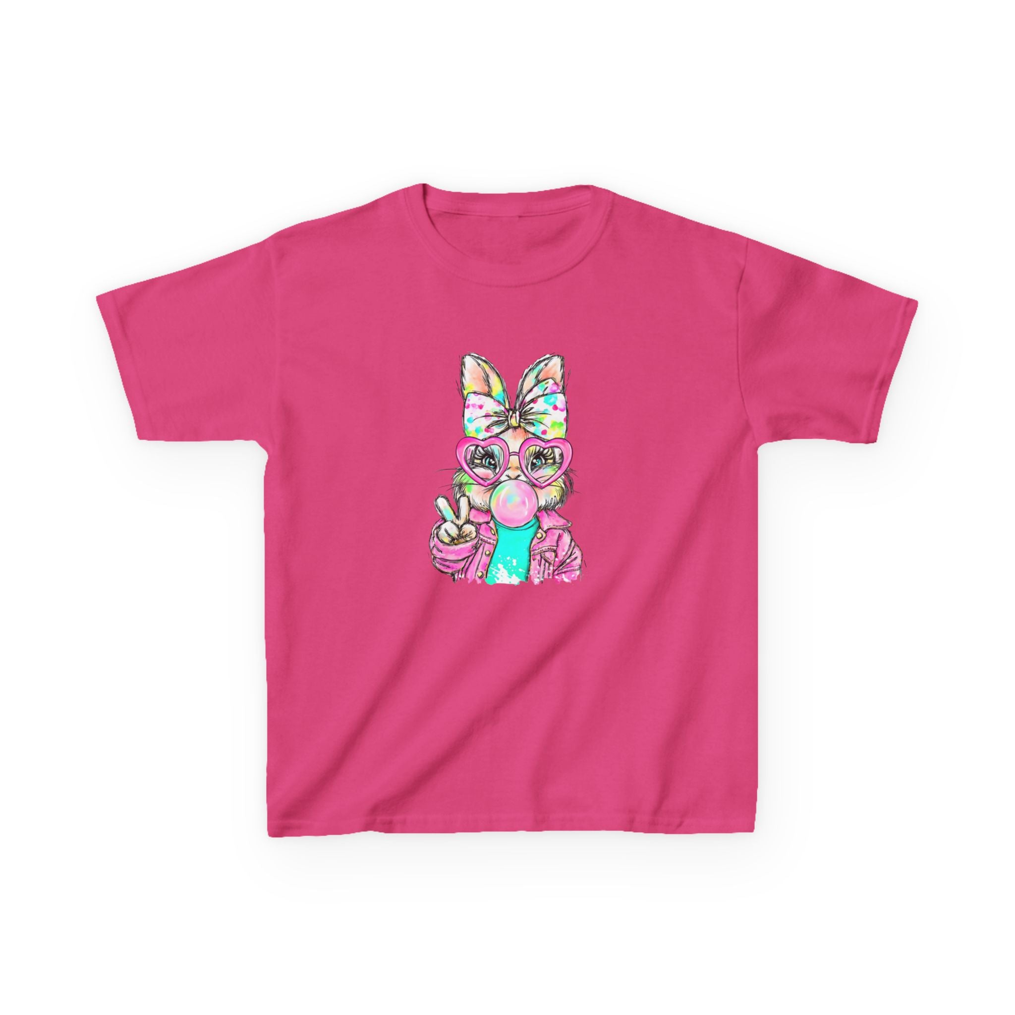 Kids Bunny Bubblegum Tee — Colorful Bunny Wearing Glasses & Peace Sign