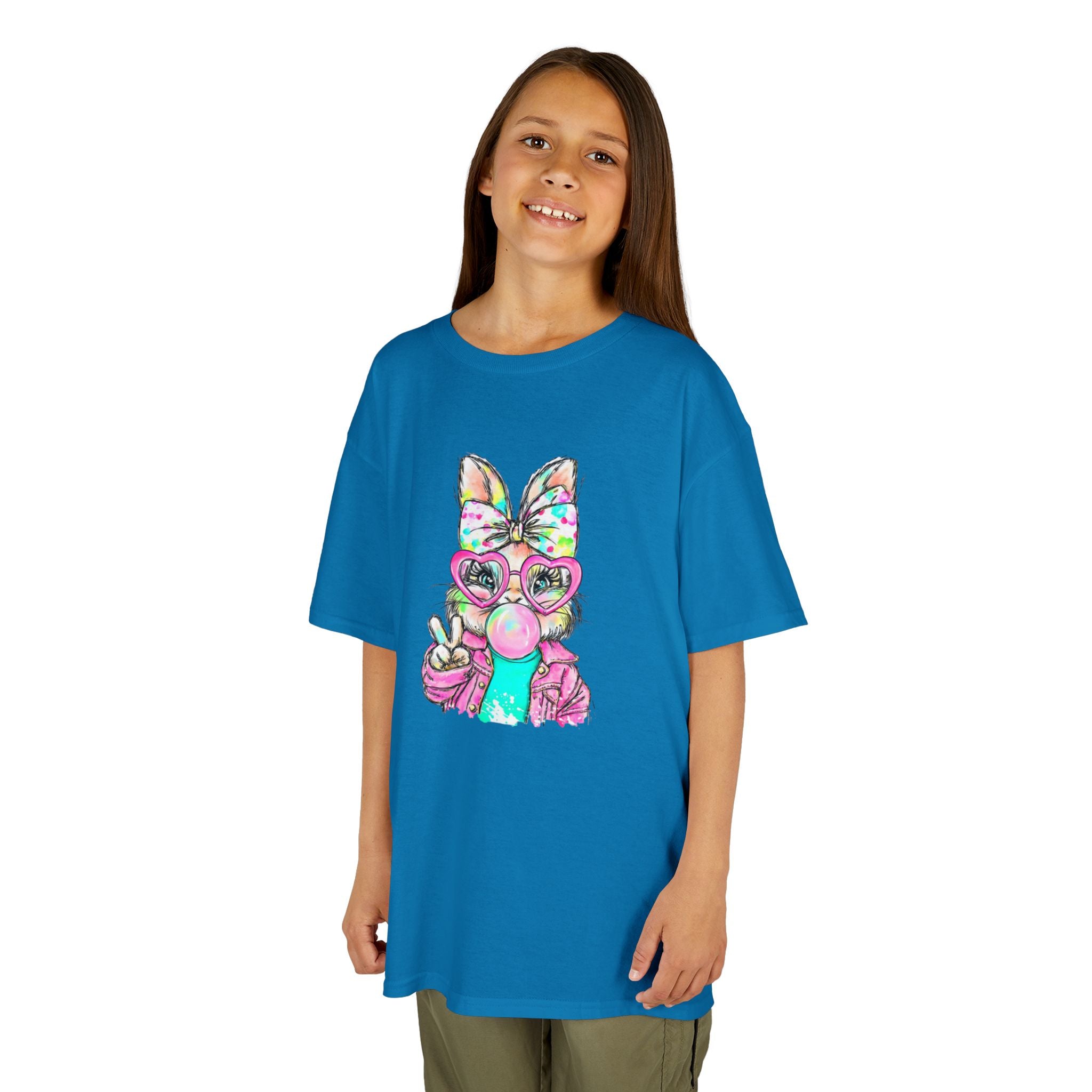 Kids Bunny Bubblegum Tee — Colorful Bunny Wearing Glasses & Peace Sign