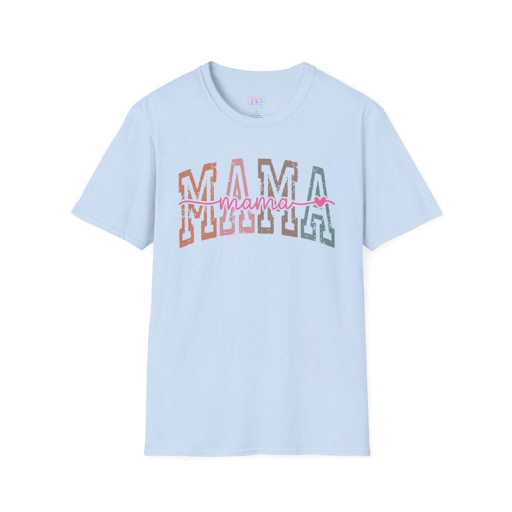 Mama Retro Script T-Shirt — Colorblock 'MAMA' Graphic Tee for Moms