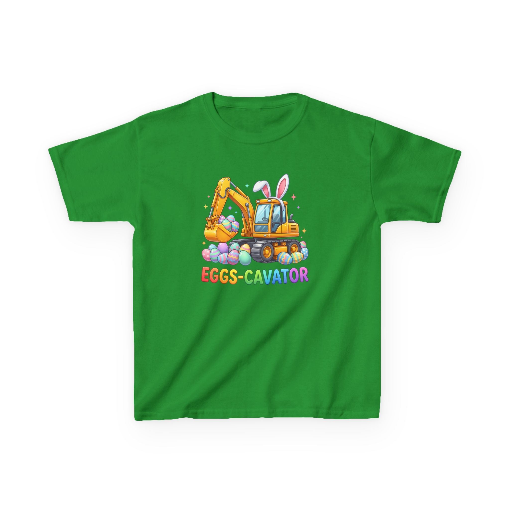 Kids Tee — "Eggs-cavator" Easter Excavator Graphic