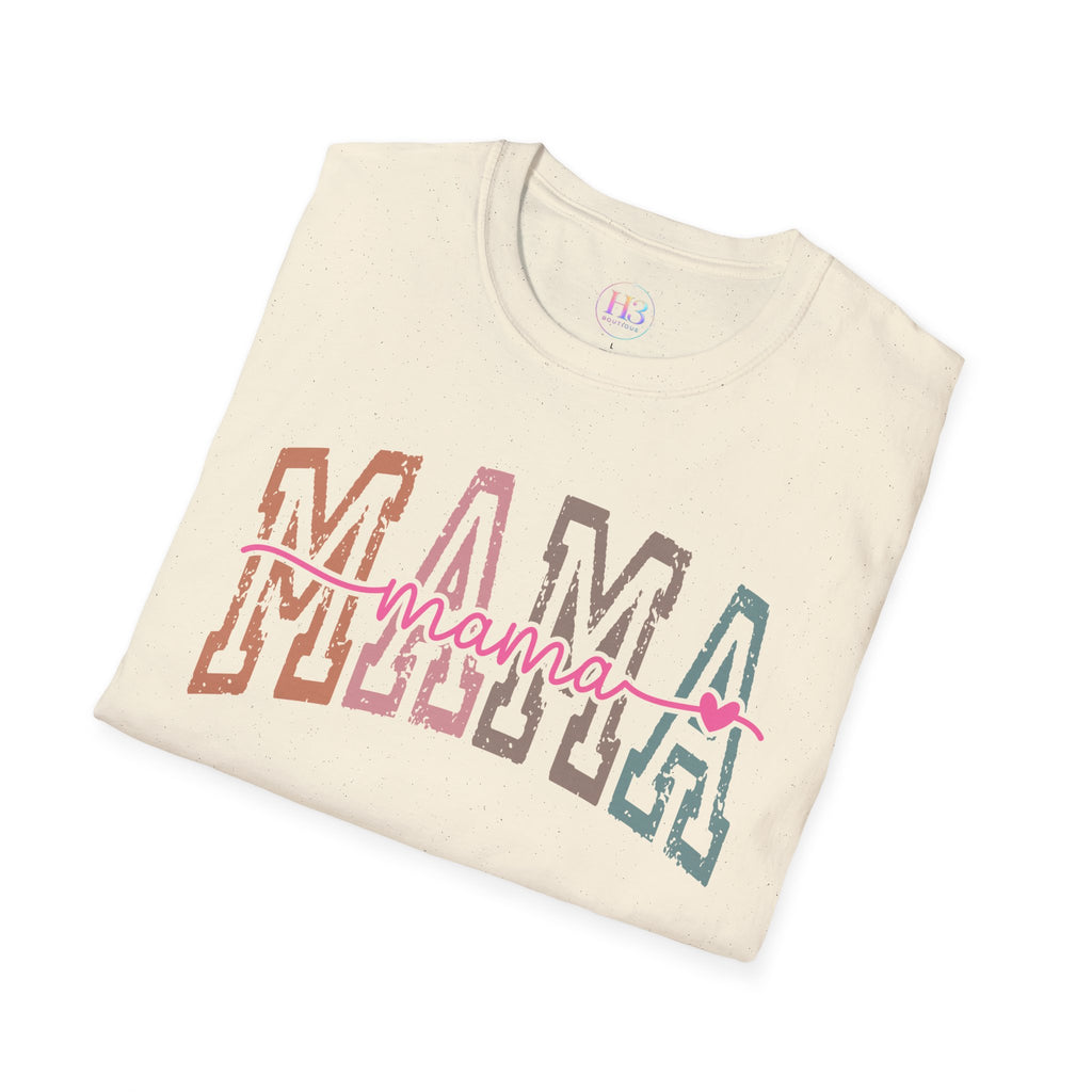 Mama Retro Script T-Shirt — Colorblock 'MAMA' Graphic Tee for Moms