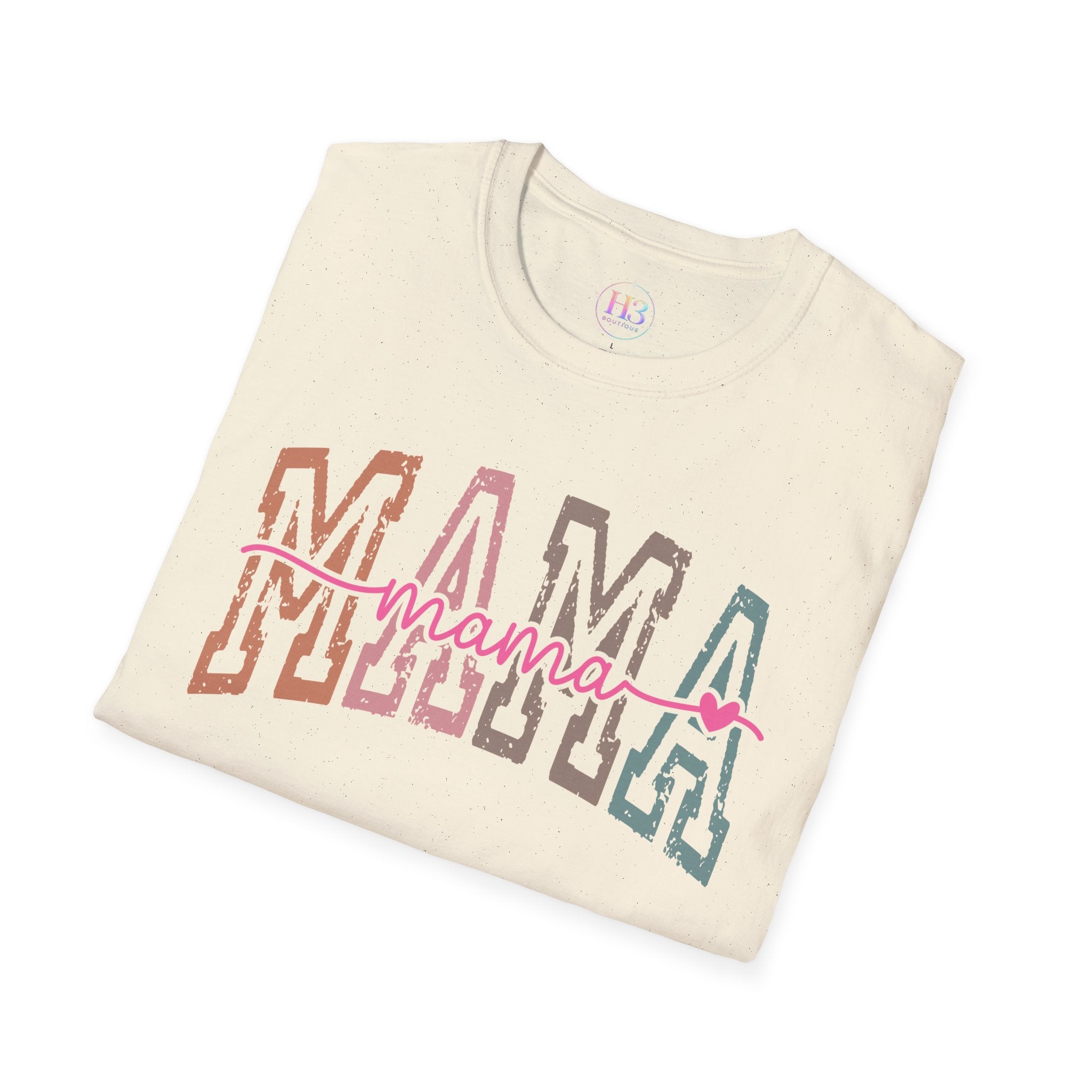 Mama Retro Script T-Shirt — Colorblock 'MAMA' Graphic Tee for Moms