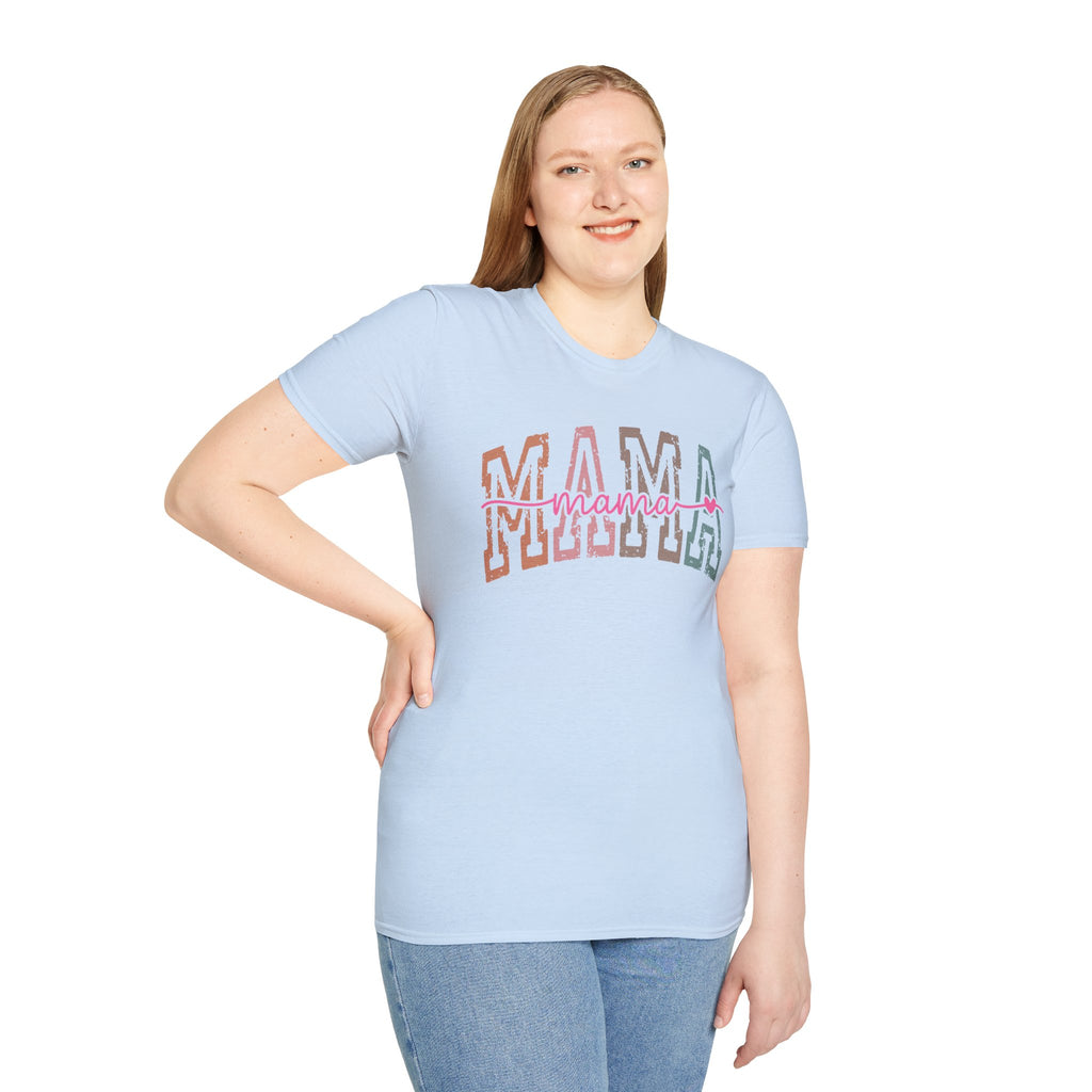 Mama Retro Script T-Shirt — Colorblock 'MAMA' Graphic Tee for Moms