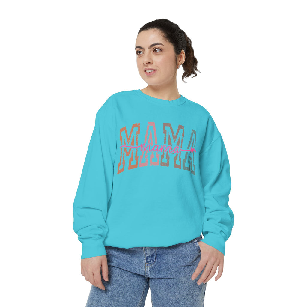 Mama Varsity Sweatshirt — Retro Rainbow "mama" Graphic