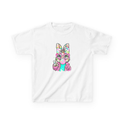 Kids Bunny Bubblegum Tee — Colorful Bunny Wearing Glasses & Peace Sign