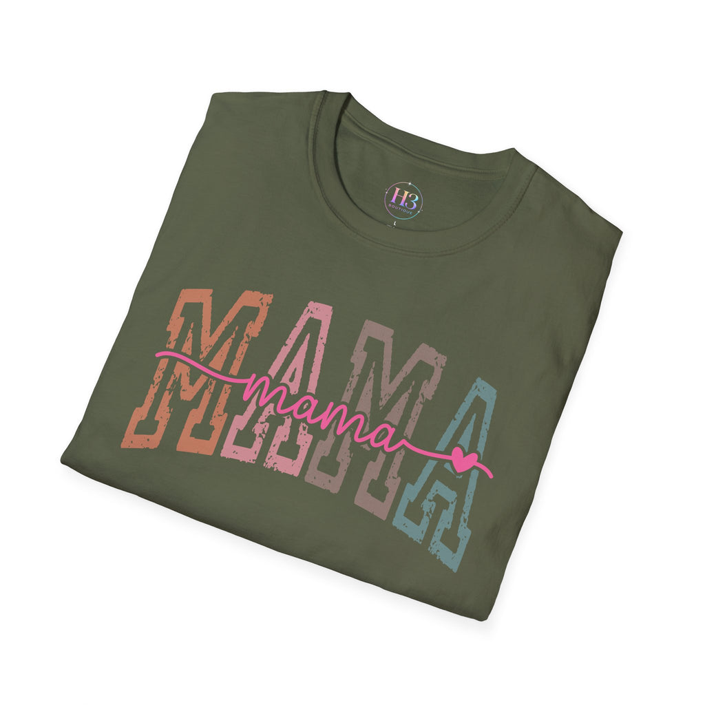 Mama Retro Script T-Shirt — Colorblock 'MAMA' Graphic Tee for Moms