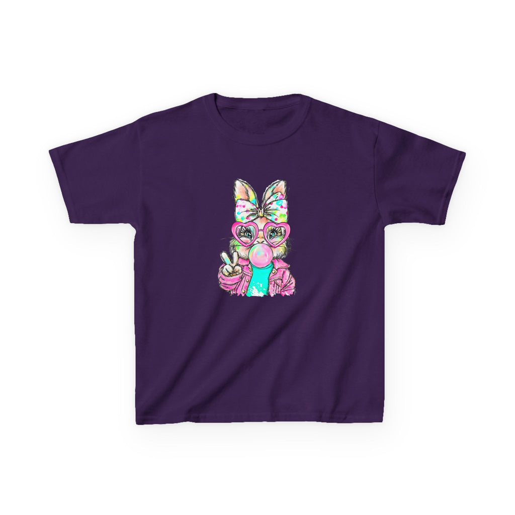 Kids Bunny Bubblegum Tee — Colorful Bunny Wearing Glasses & Peace Sign